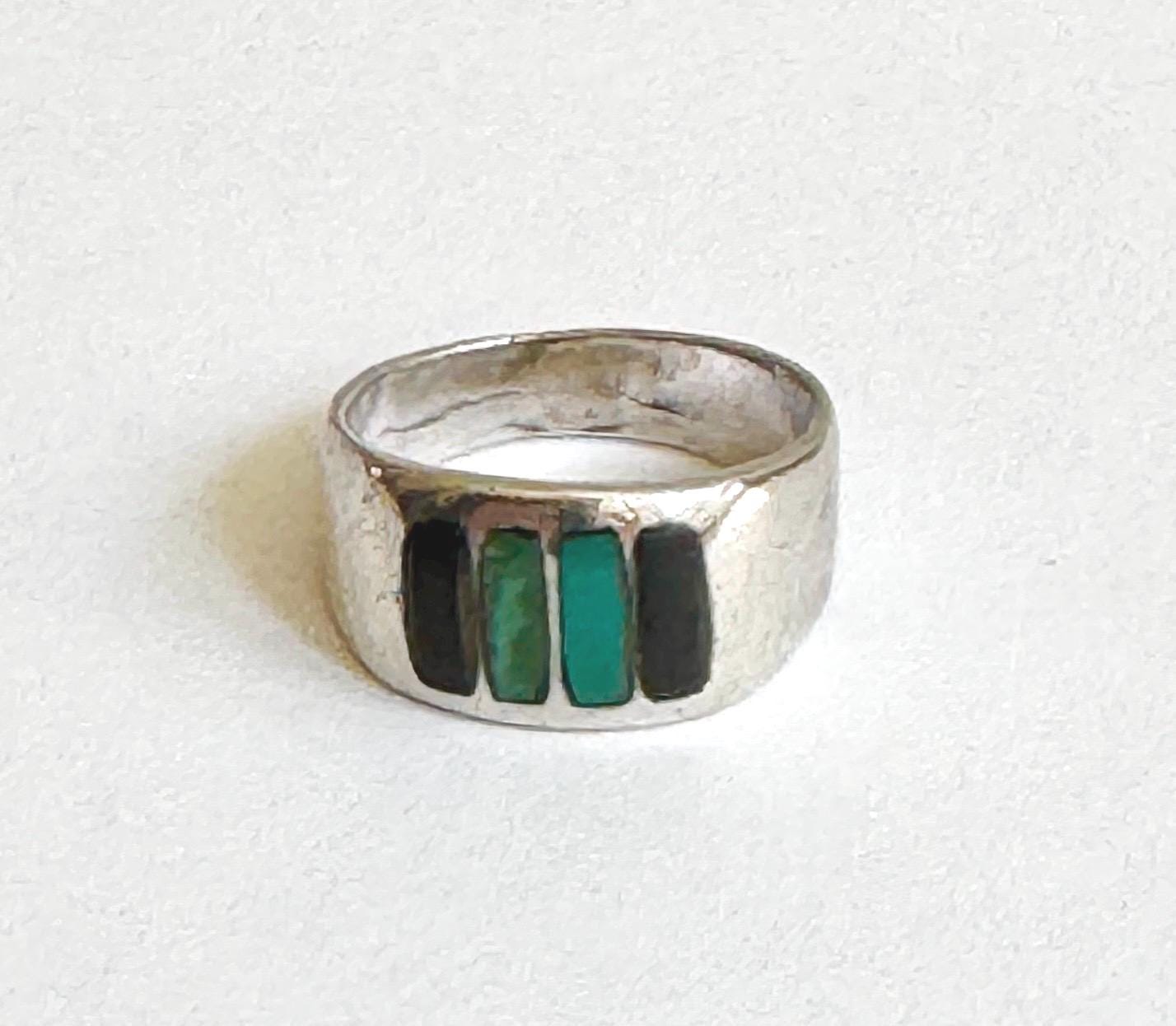 Vintage Zuni Turquoise Sterling Silver Ring: Native American Multi Stone Band, Size 7.5