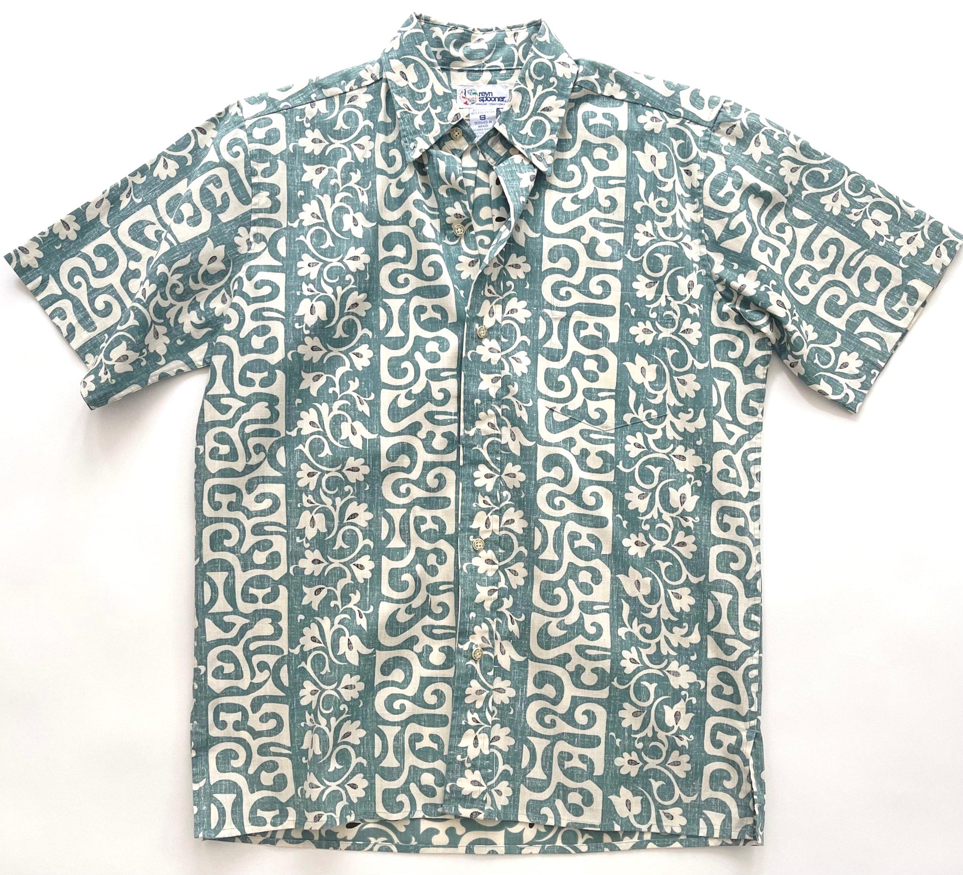 Vintage Reyn Spooner Aloha Shirt: 80s Tapa Tiki Floral Print