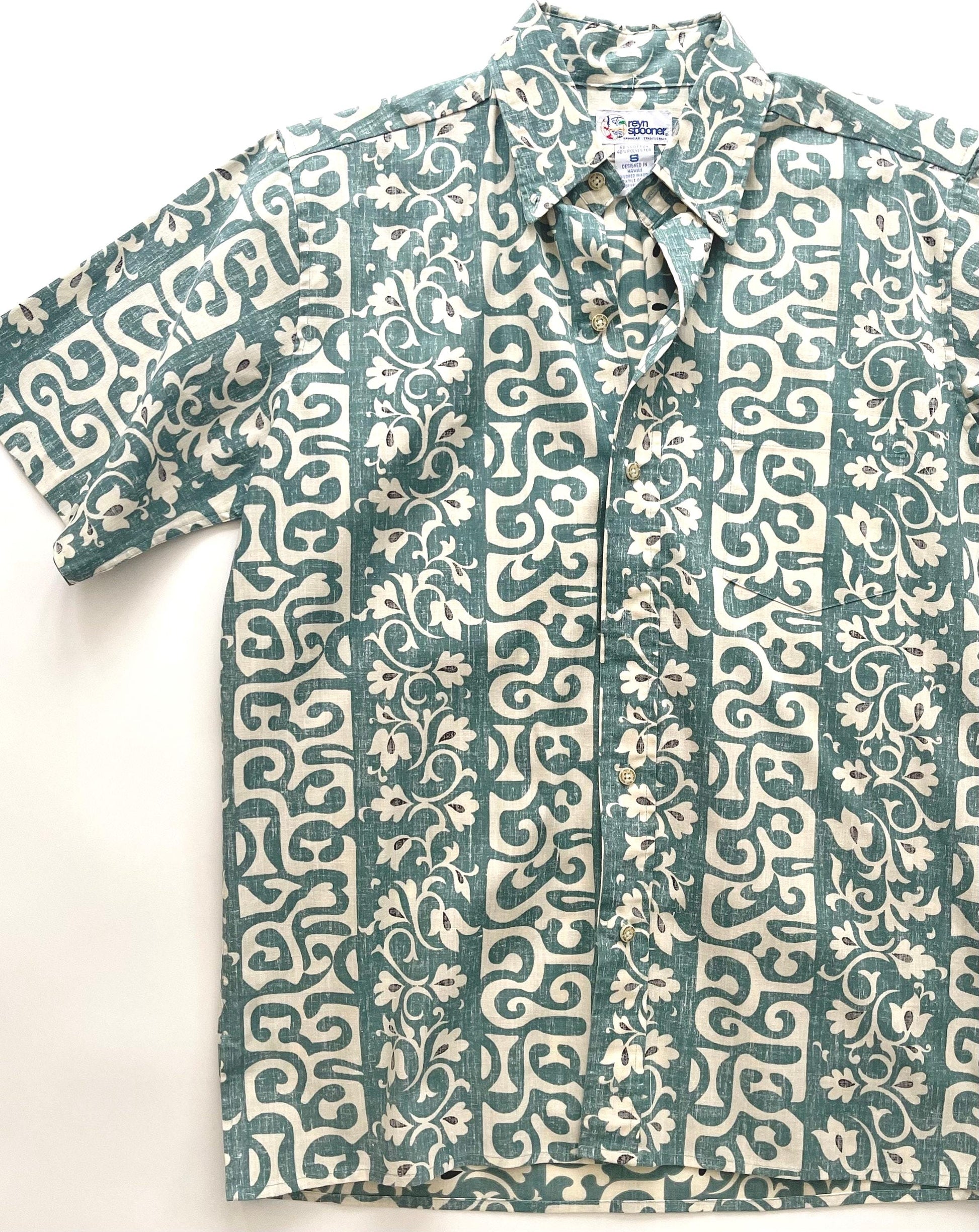 Vintage Reyn Spooner Aloha Shirt: 80s Tapa Tiki Floral Print