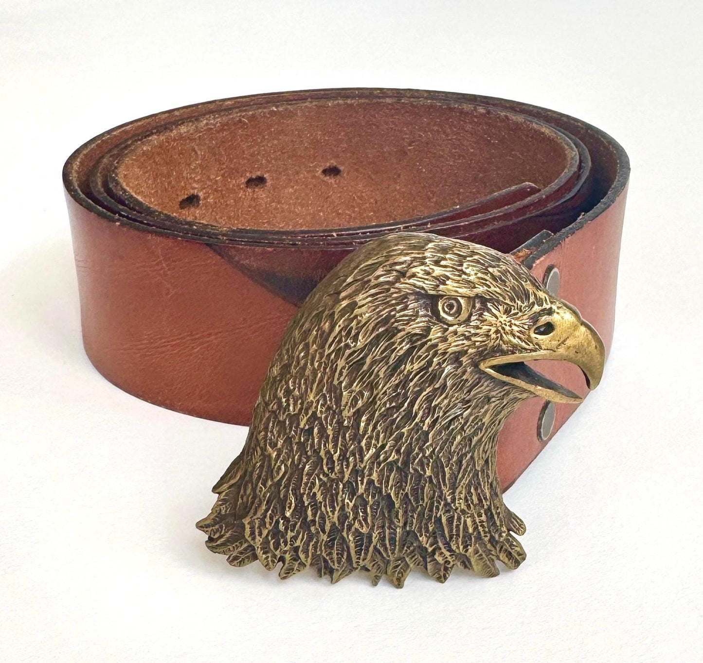 Vintage 70s Solid Brass Eagle Belt Buckle - Leoma Lovegrove - Size 38/40