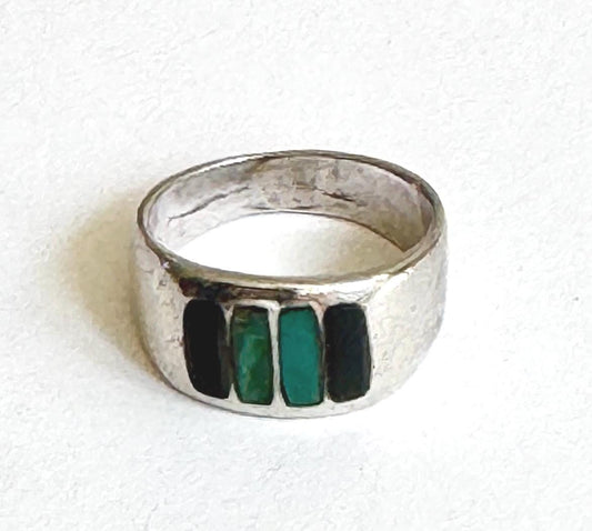 Vintage Zuni Turquoise Sterling Silver Ring: Native American Multi Stone Band, Size 7.5