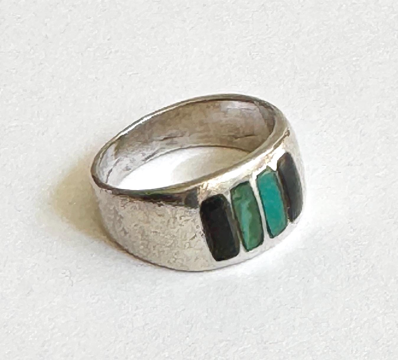 Vintage Zuni Turquoise Sterling Silver Ring: Native American Multi Stone Band, Size 7.5