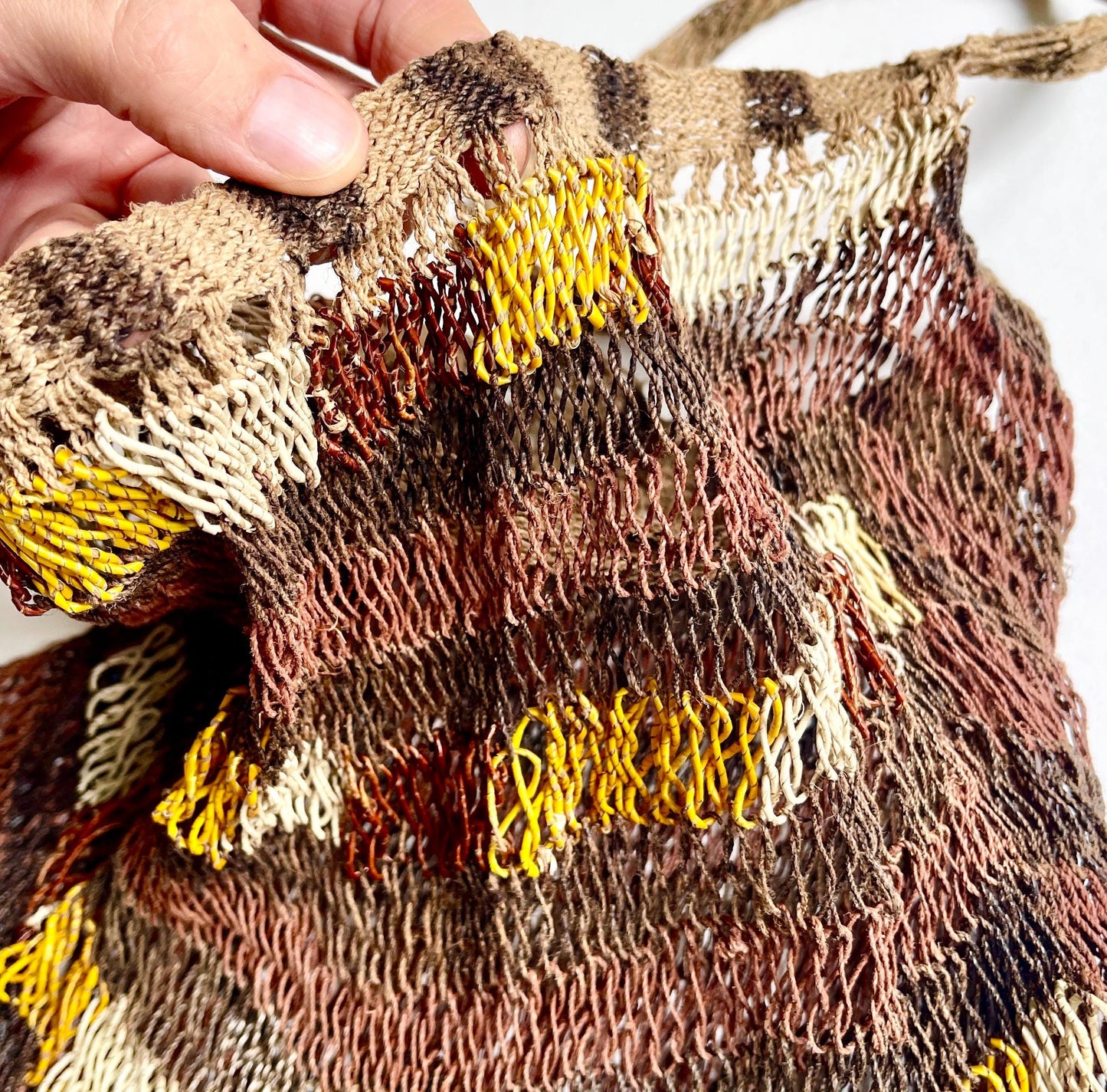Antique Papua New Guinea Bilum Bag: Vintage Woven Fiber Art