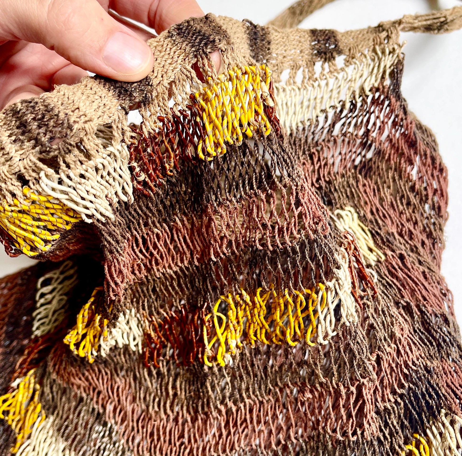 Antique Papua New Guinea Bilum Bag: Vintage Woven Fiber Art