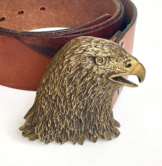 Vintage 70s Solid Brass Eagle Belt Buckle - Leoma Lovegrove - Size 38/40