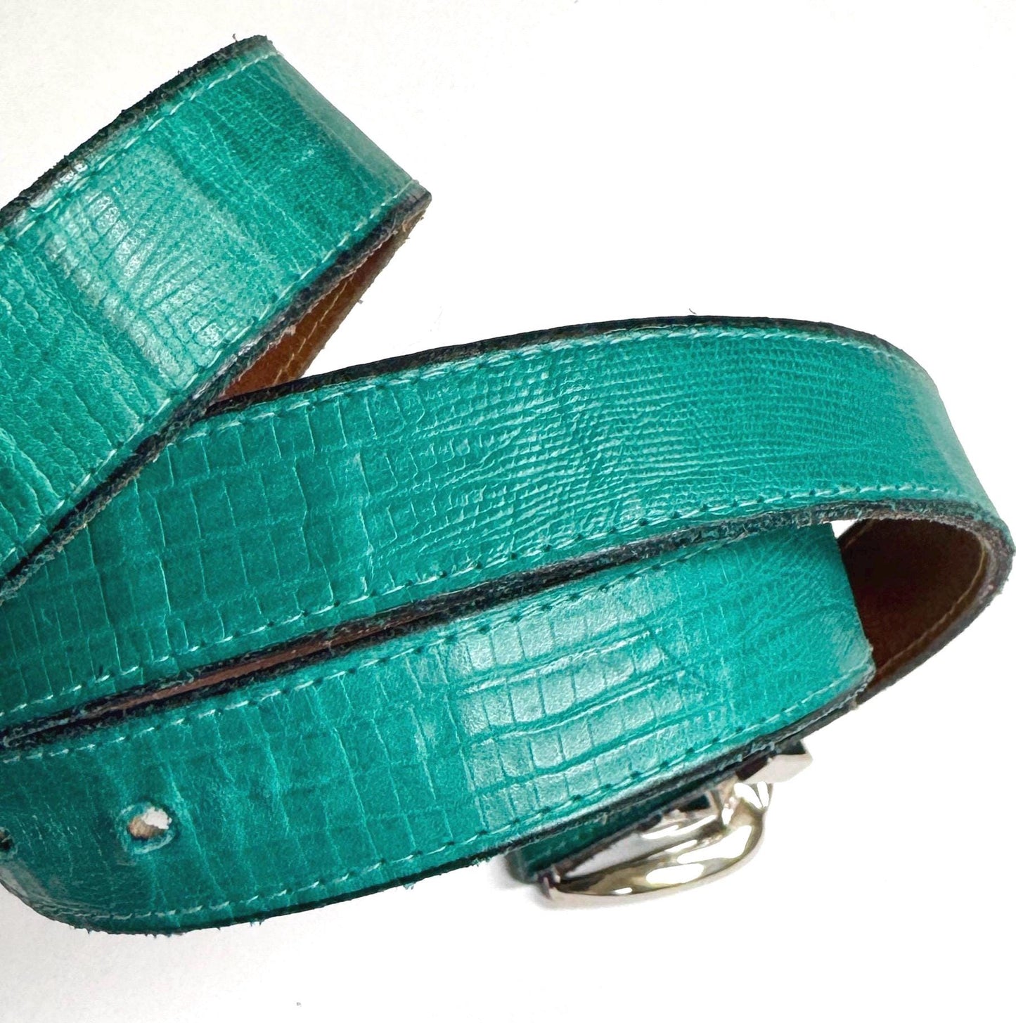 Vintage Turquoise Western Belt Reptile Embossed Leather Strap