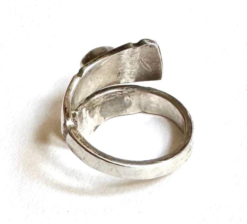 Vintage Turquoise Bypass Ring Band Sterling Silver 925 Modernist Minimalist Size 8.25