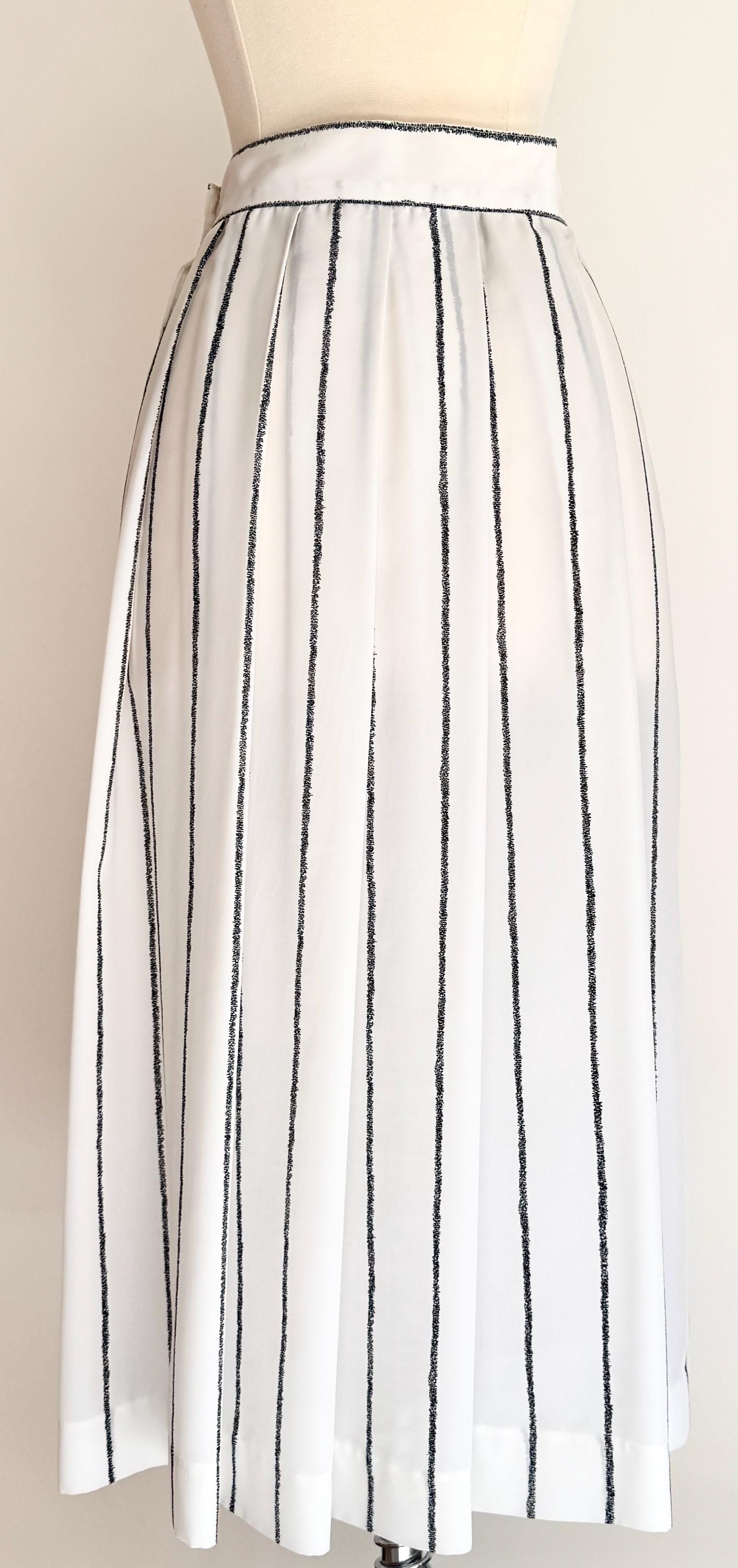 Vintage White Striped Midi Skirt Minimalist Style Made in USA