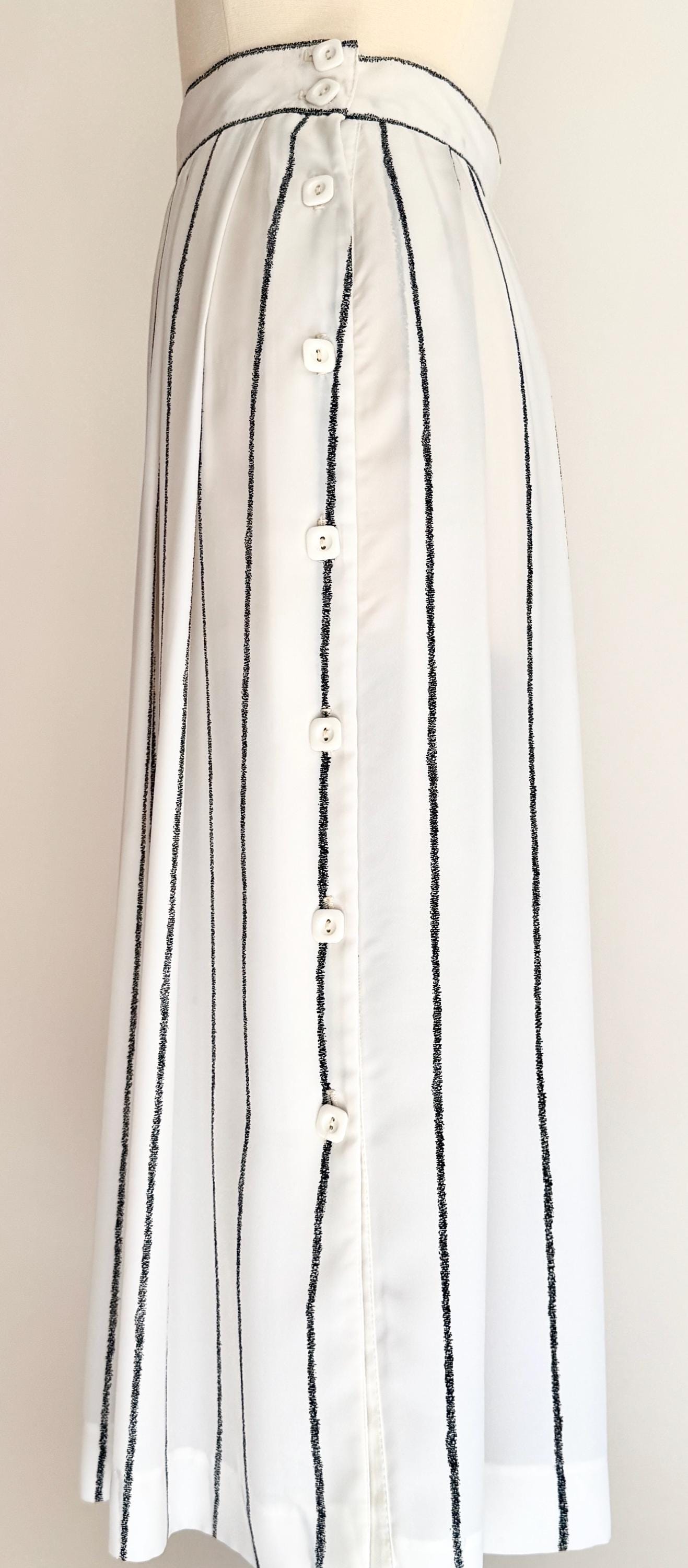 Vintage White Striped Midi Skirt Minimalist Style Made in USA