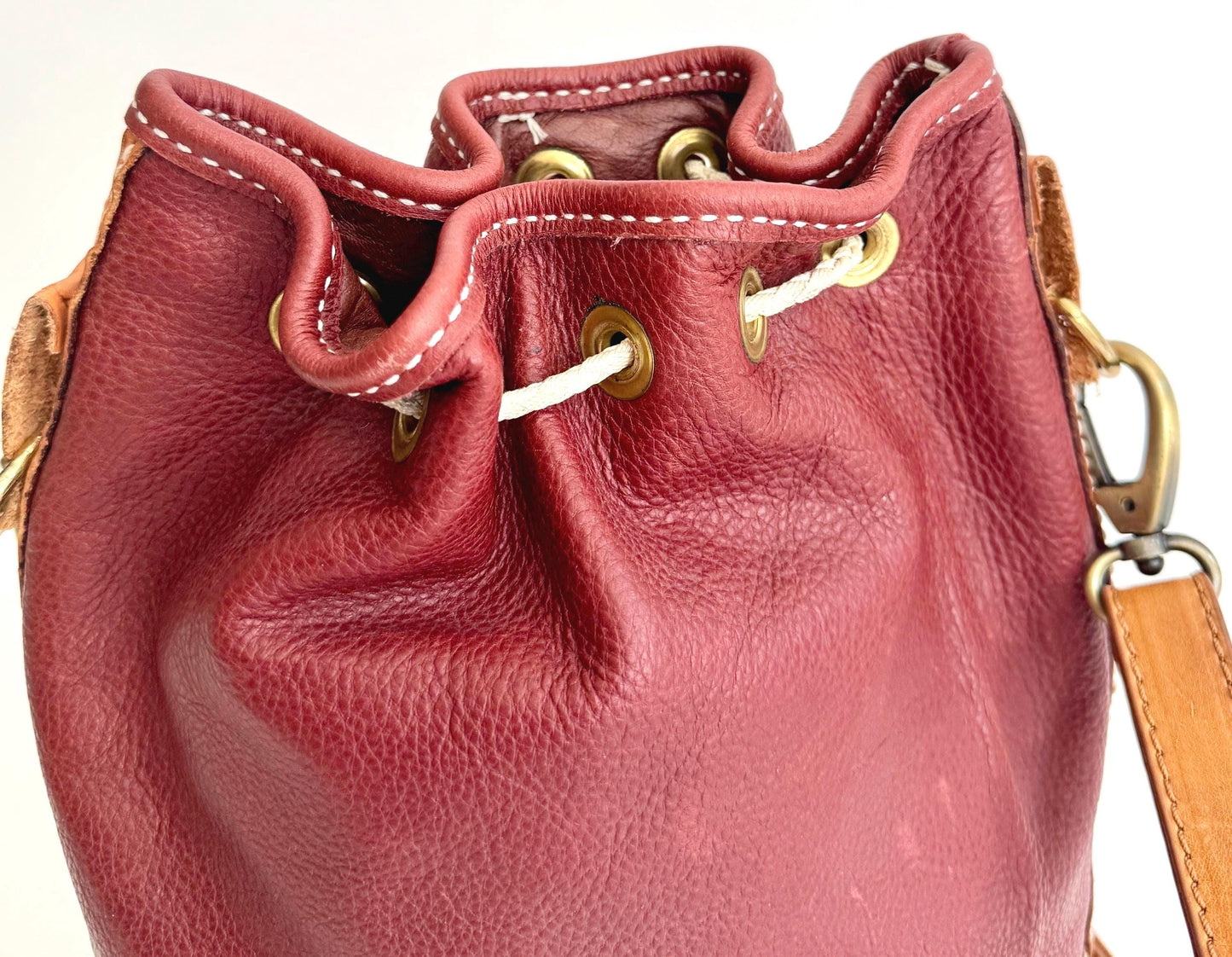 Vintage Tooled Leather Bucket Bag: Western Oxblood & Tan Purse