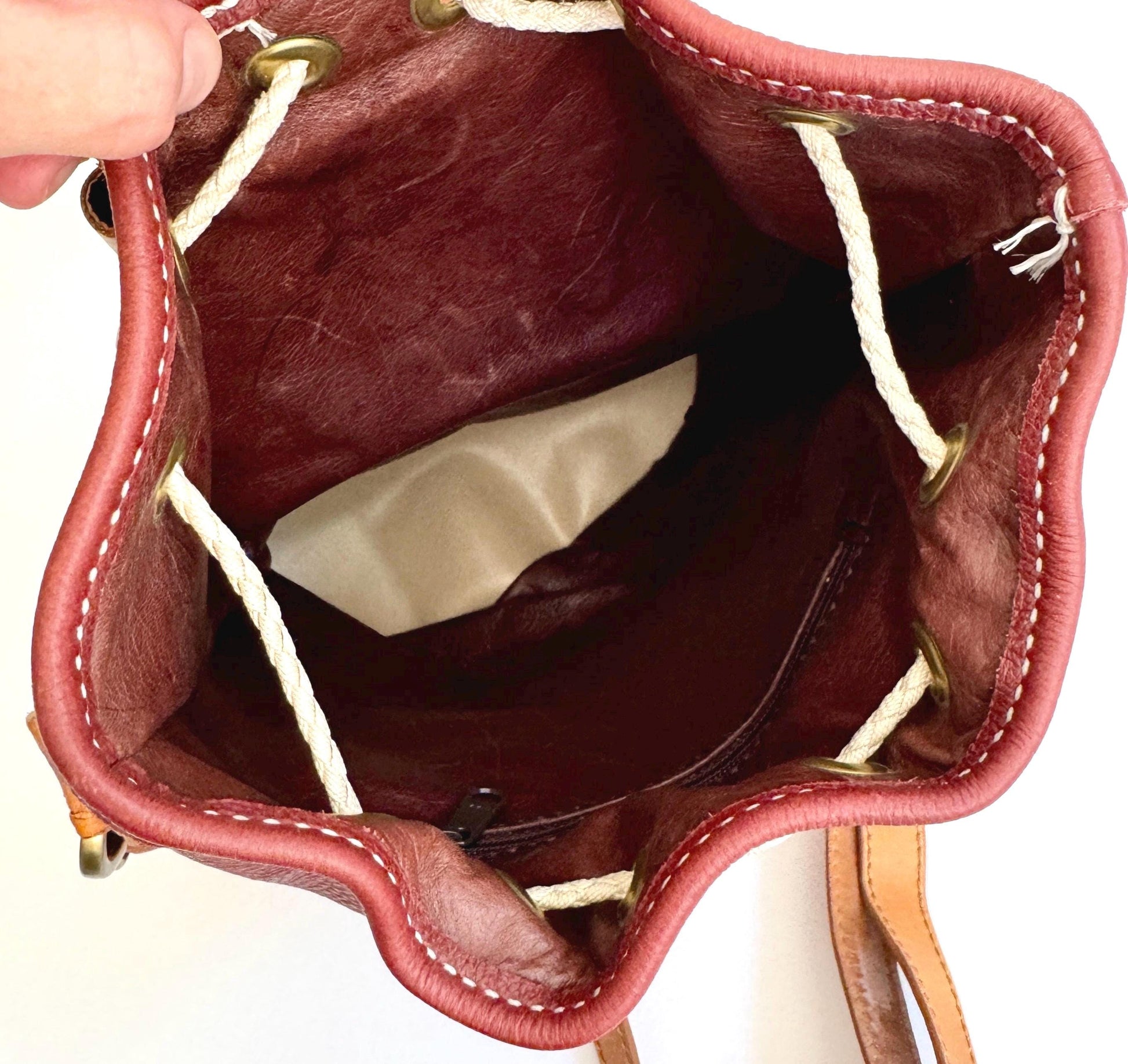 Vintage Tooled Leather Bucket Bag: Western Oxblood & Tan Purse