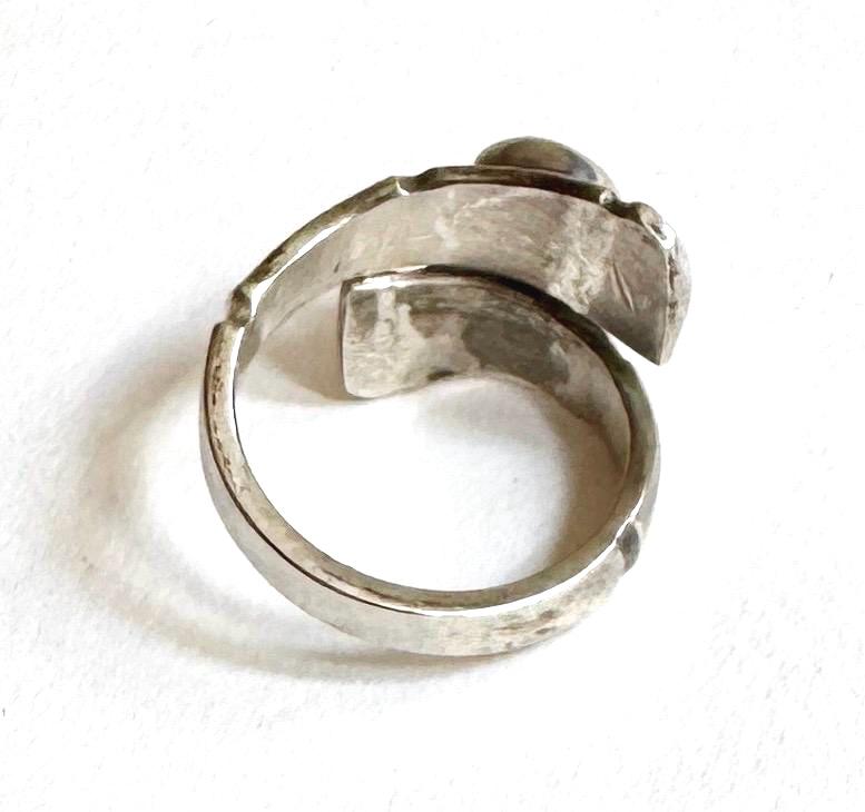 Vintage Turquoise Bypass Ring Band Sterling Silver 925 Modernist Minimalist Size 8.25