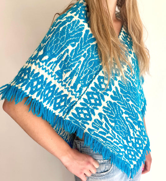 Vintage Embroidered Cotton Poncho: Gauzy White Hippie Cover Up