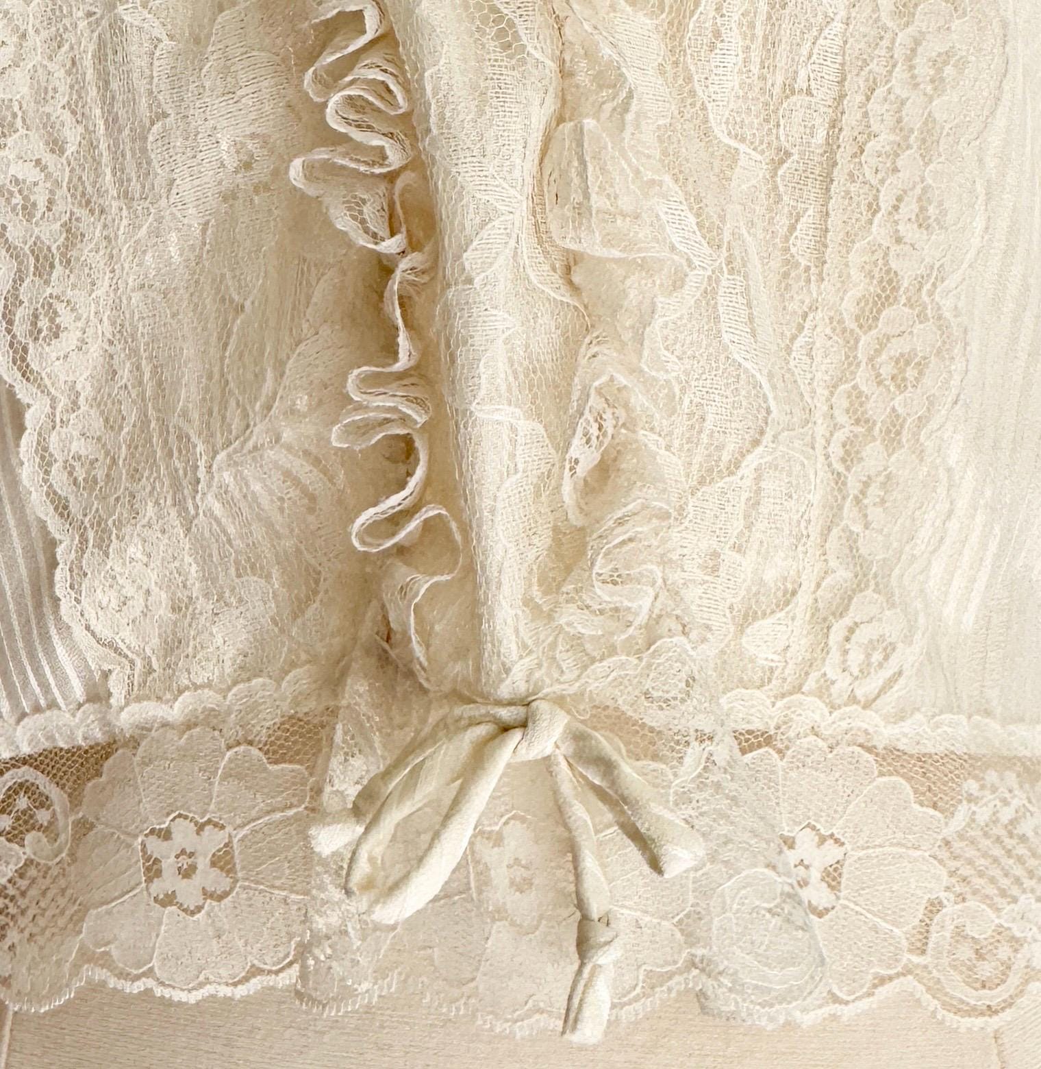 70s Victorian Lace Blouse: Cream Ruffle High Neck Top