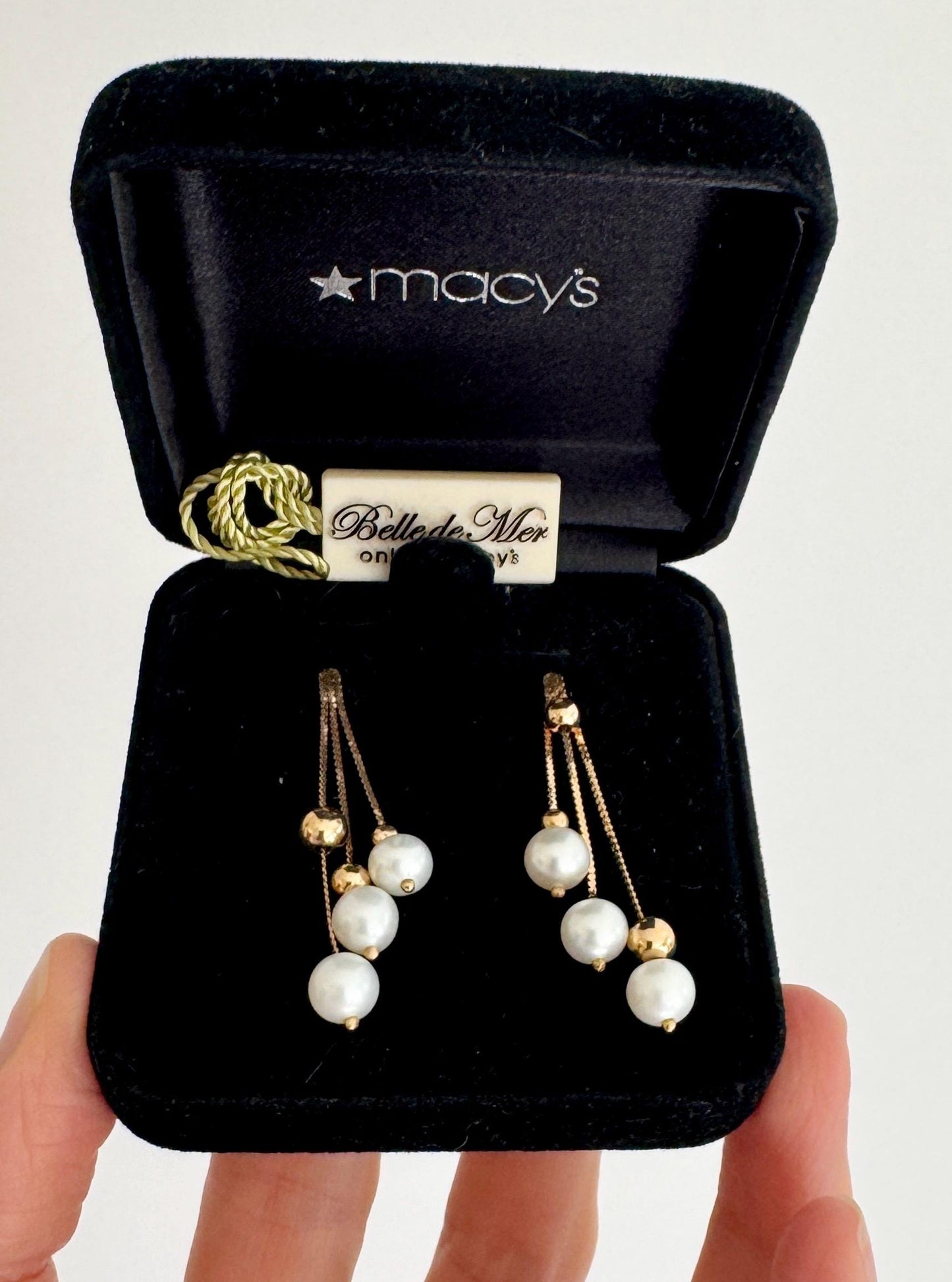 Vintage Solid 14K Gold Pearl Drop Earrings Belle de Mer Macys 1" Dangle