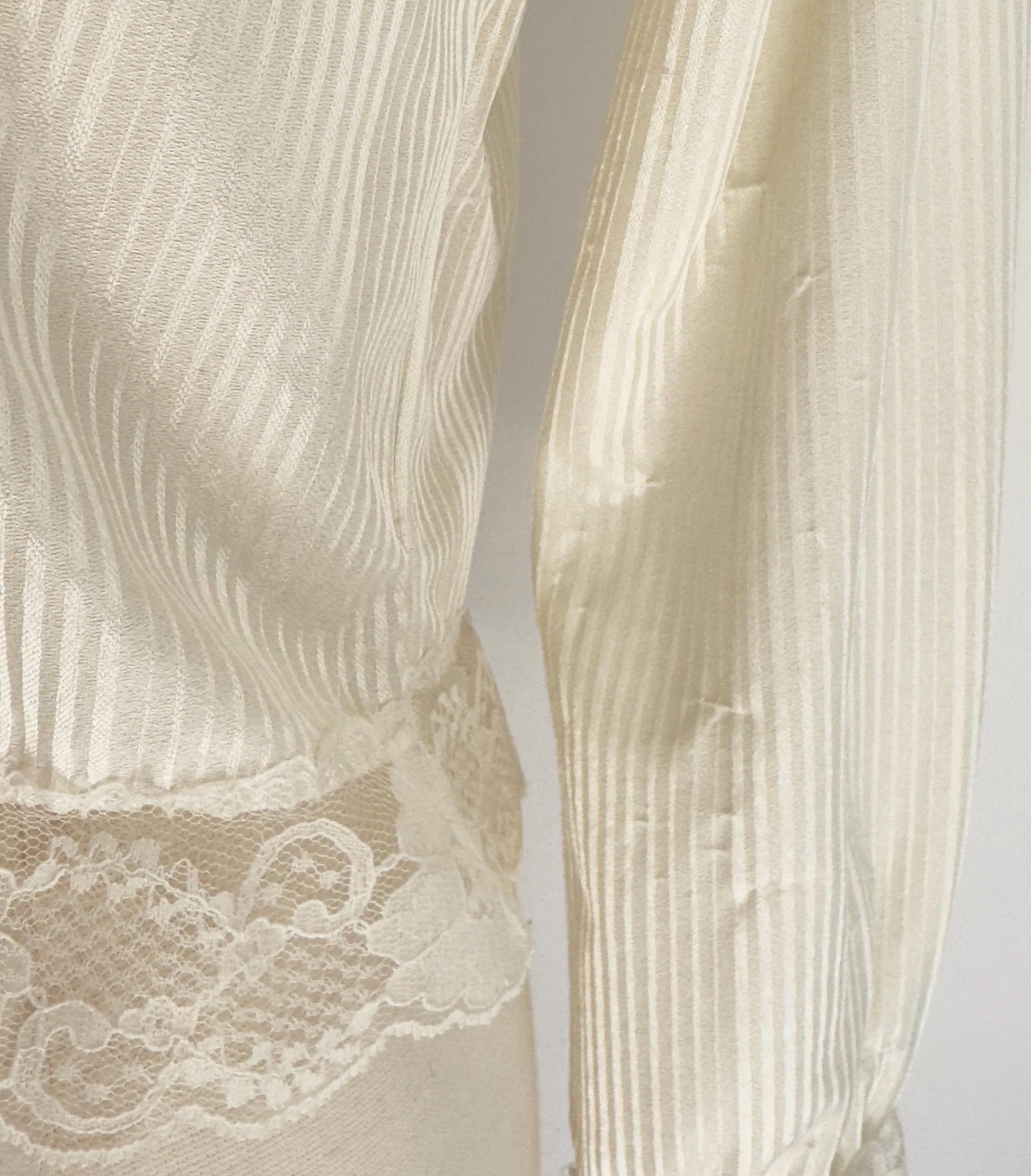 70s Victorian Lace Blouse: Cream Ruffle High Neck Top