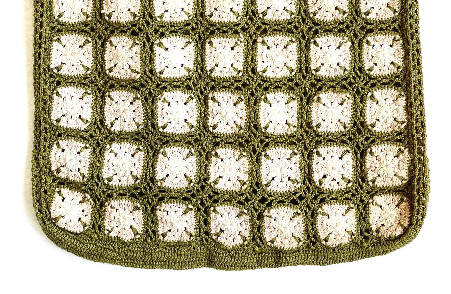 Vintage Hand Crochet Tote Bag: 60s Boho Cotton Knit