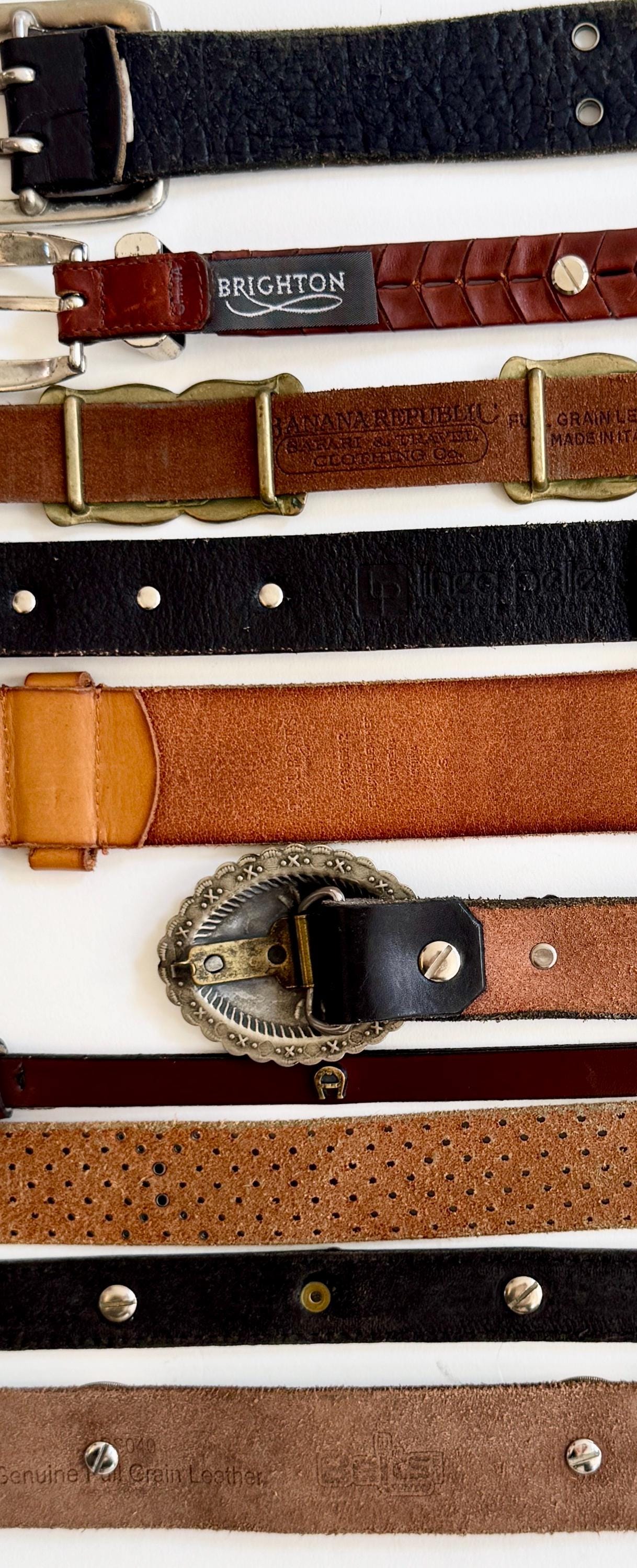Western Leather Concho Belt Navajo Silver Conchas Studded Western Tip Worn Rugged Tan Brown Black Leather Cowboy Rodeo Brass Silver