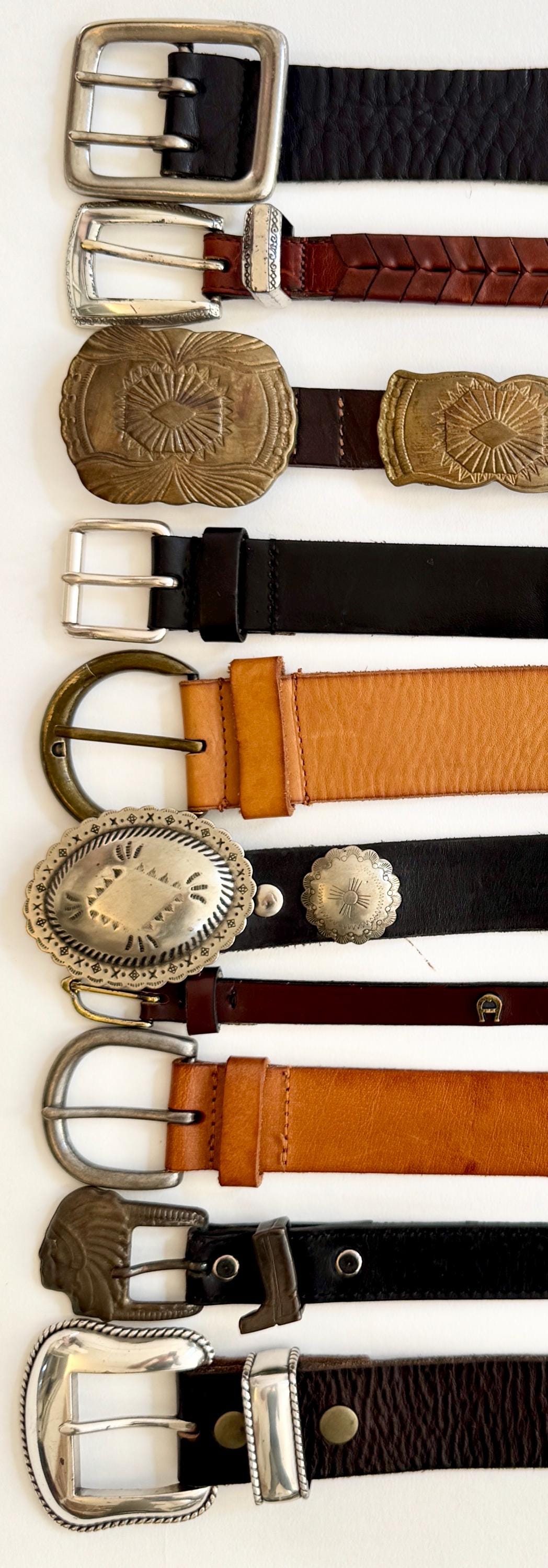Western Leather Concho Belt Navajo Silver Conchas Studded Western Tip Worn Rugged Tan Brown Black Leather Cowboy Rodeo Brass Silver