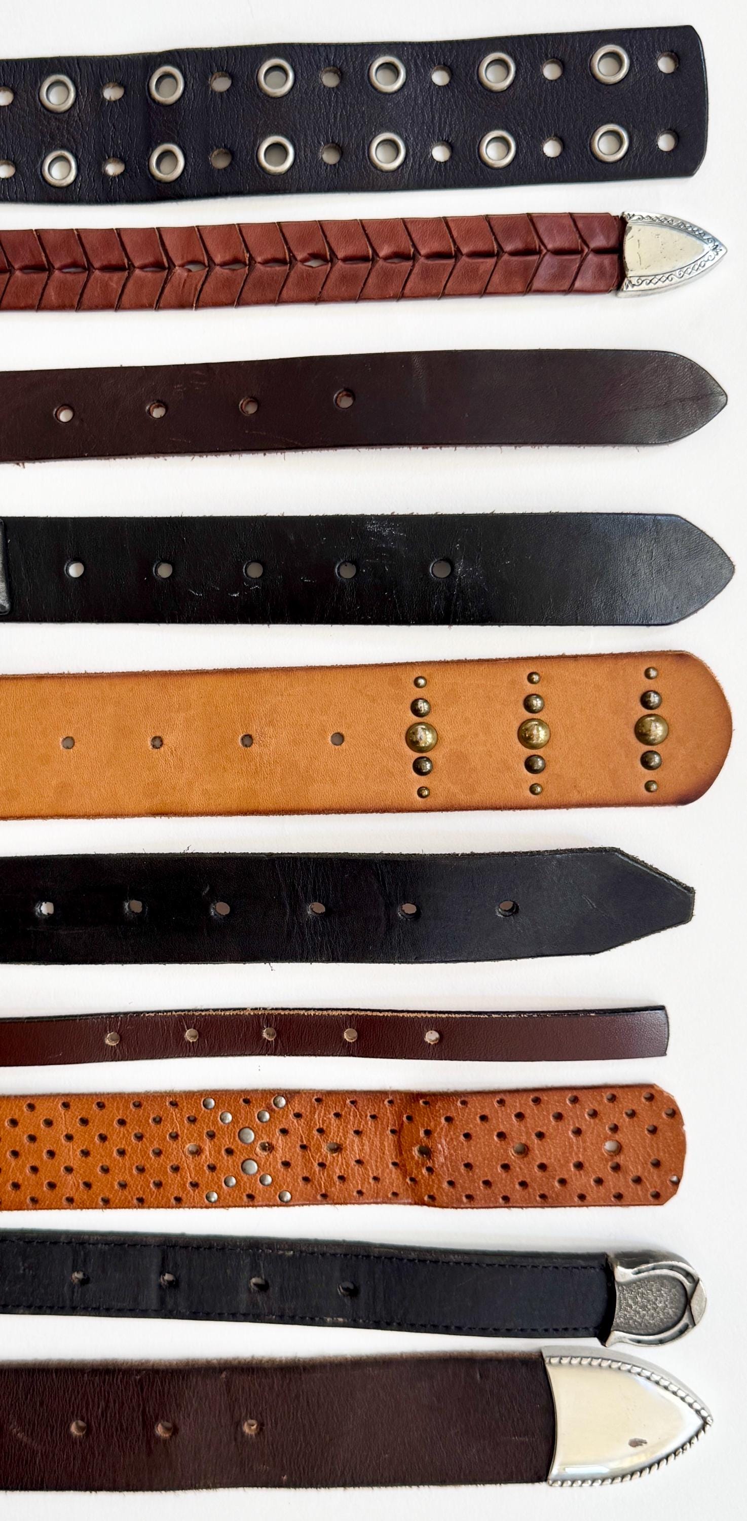 Western Leather Concho Belt Navajo Silver Conchas Studded Western Tip Worn Rugged Tan Brown Black Leather Cowboy Rodeo Brass Silver