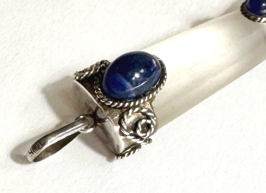 Large Vintage Figa Pendant 900 Silver Clear Crystal Lapis Lazuli Good Luck Charm