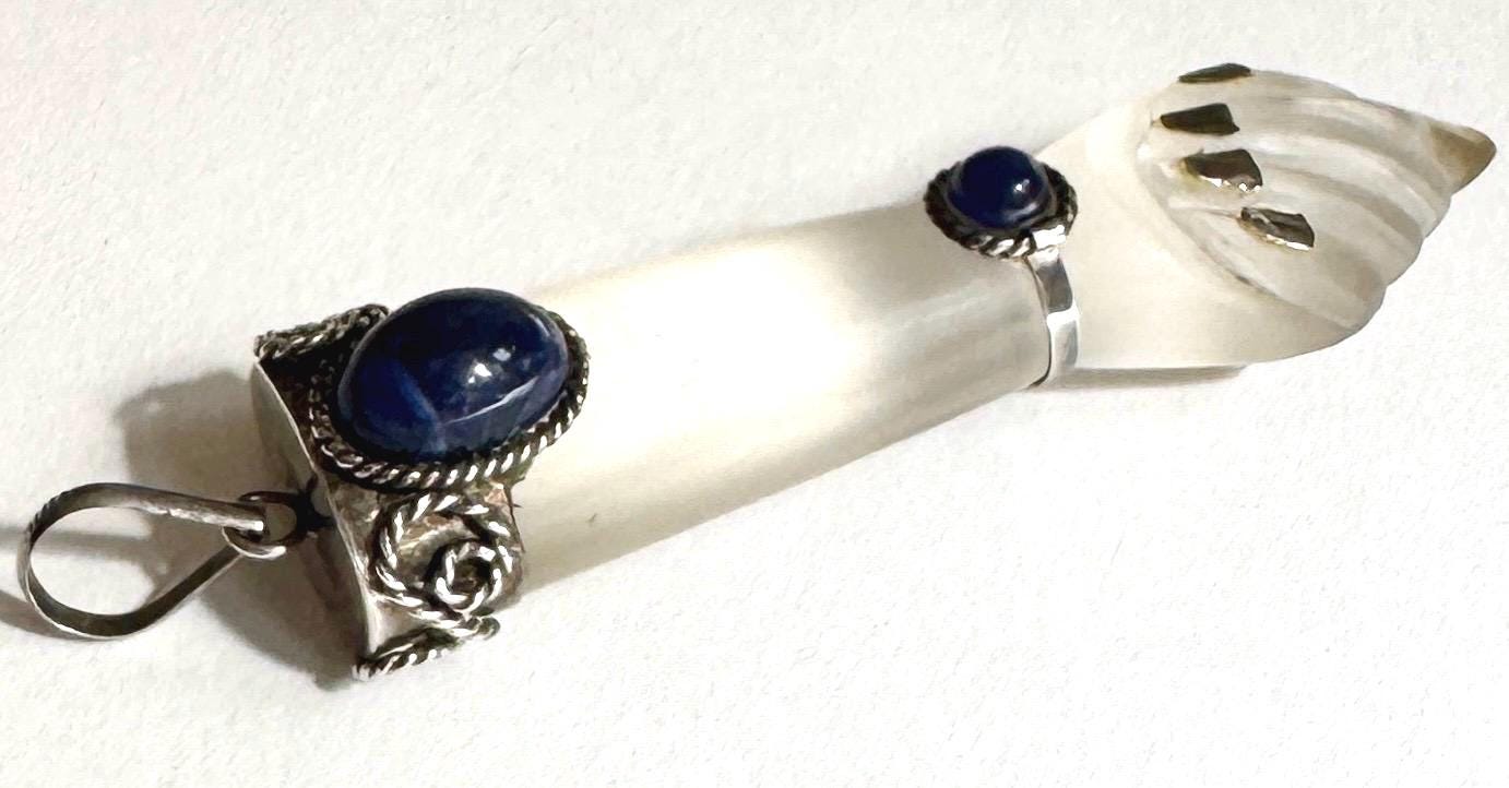 Large Vintage Figa Pendant 900 Silver Clear Crystal Lapis Lazuli Good Luck Charm