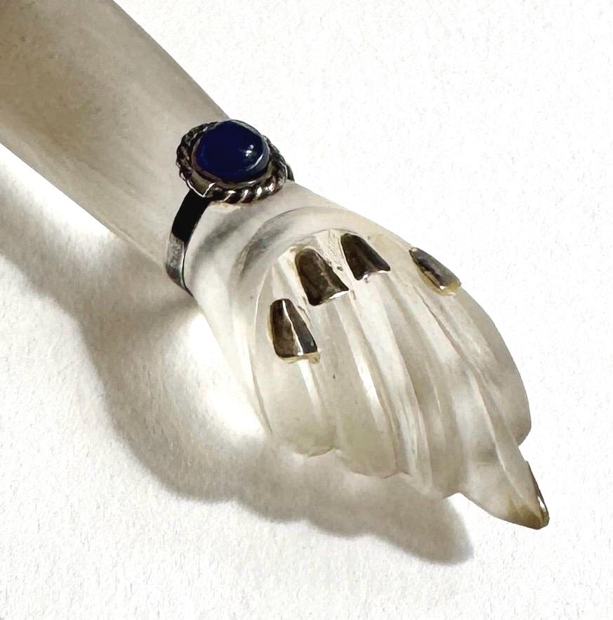 Large Vintage Figa Pendant 900 Silver Clear Crystal Lapis Lazuli Good Luck Charm