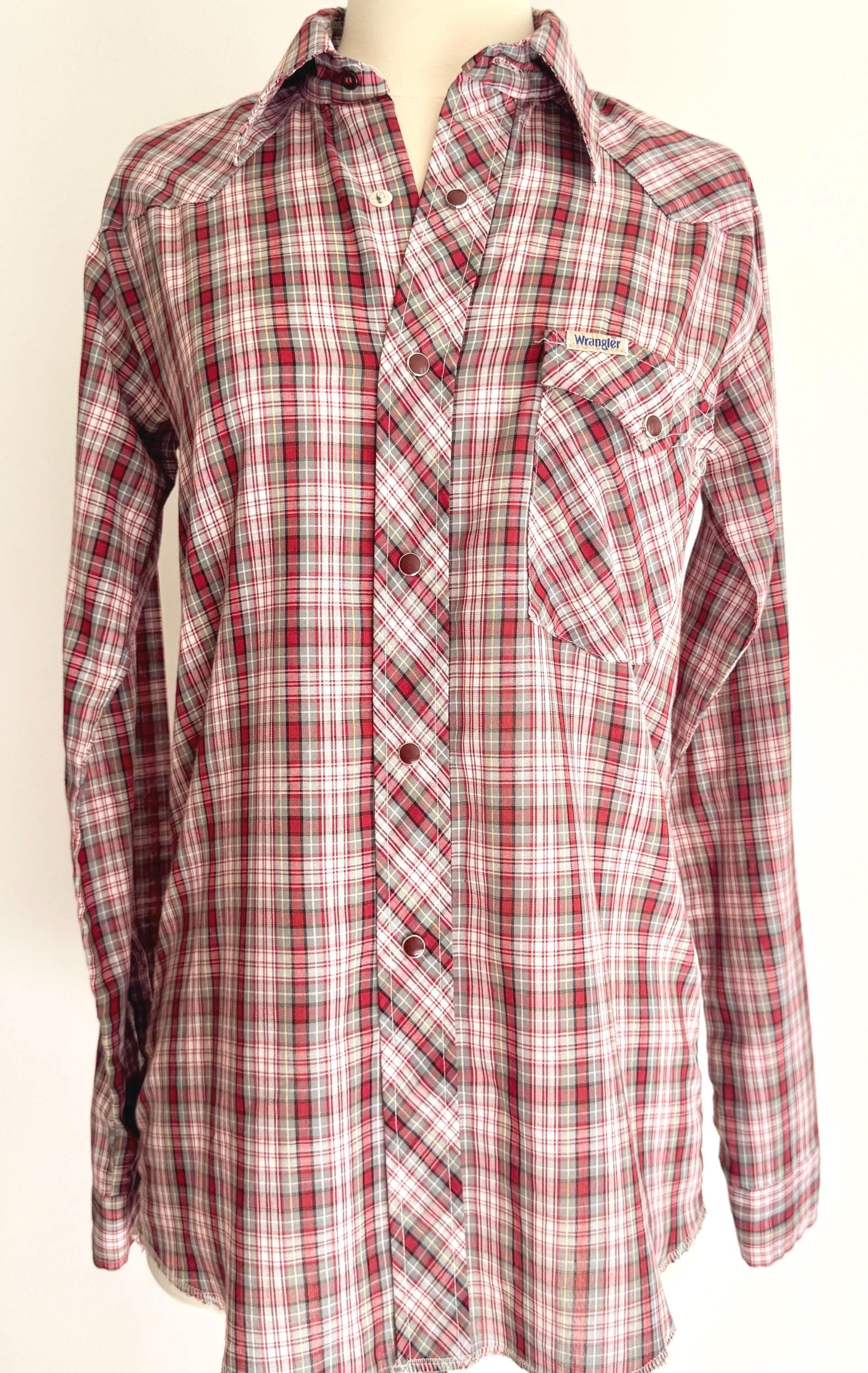 Vintage Wrangler Western Snap Shirt 70s Red White Plaid Made in USA