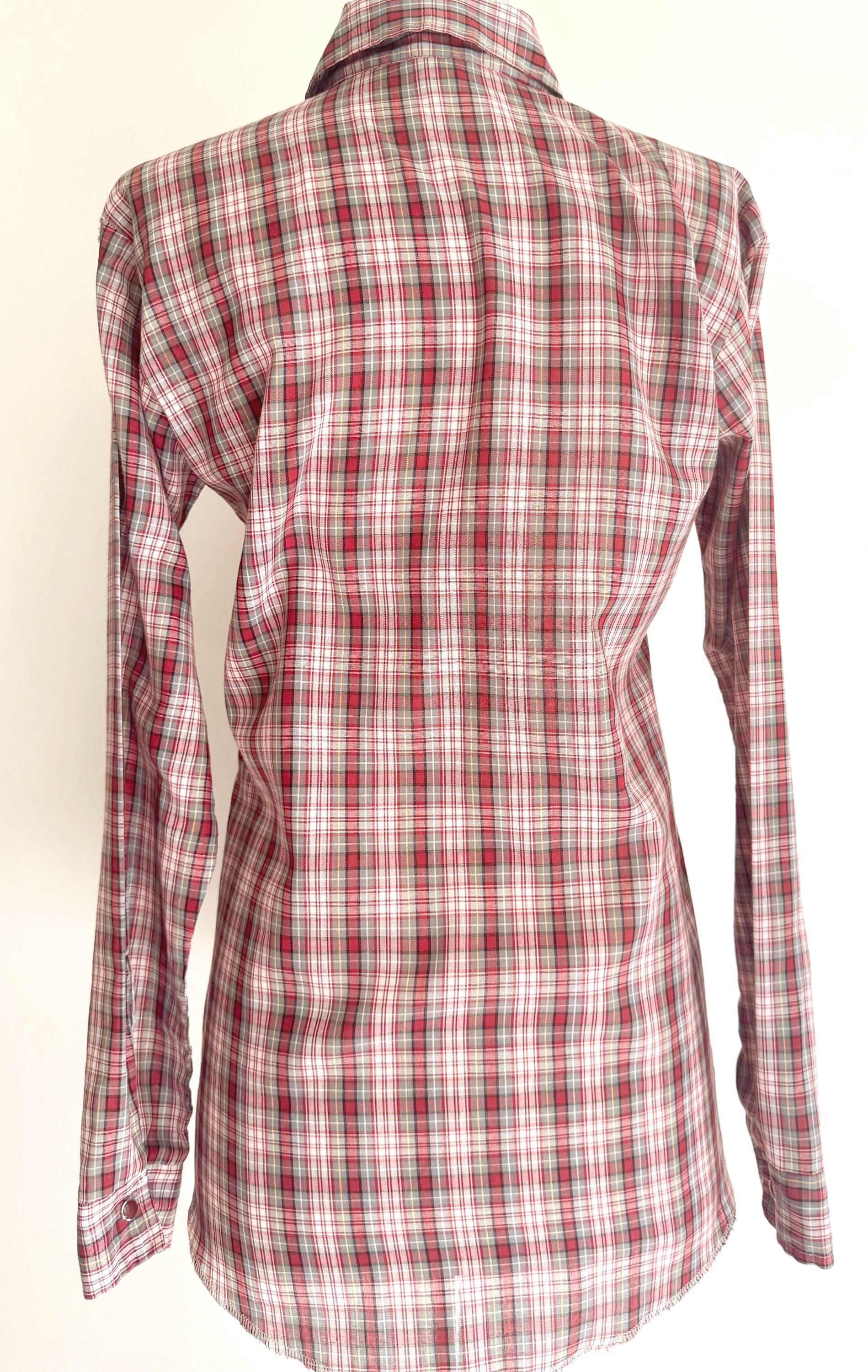 Vintage Wrangler Western Snap Shirt 70s Red White Plaid Made in USA