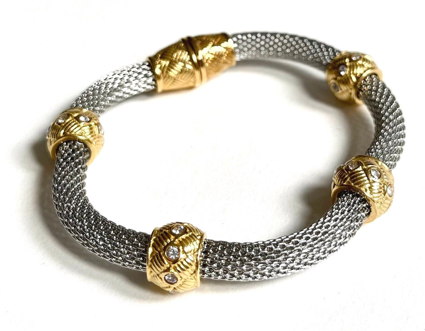 Vintage Metal Mesh Bracelet Two Tone Gold Silver