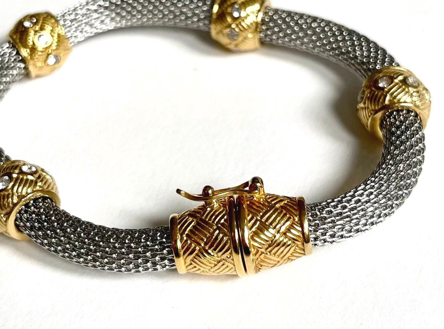 Vintage Metal Mesh Bracelet Two Tone Gold Silver