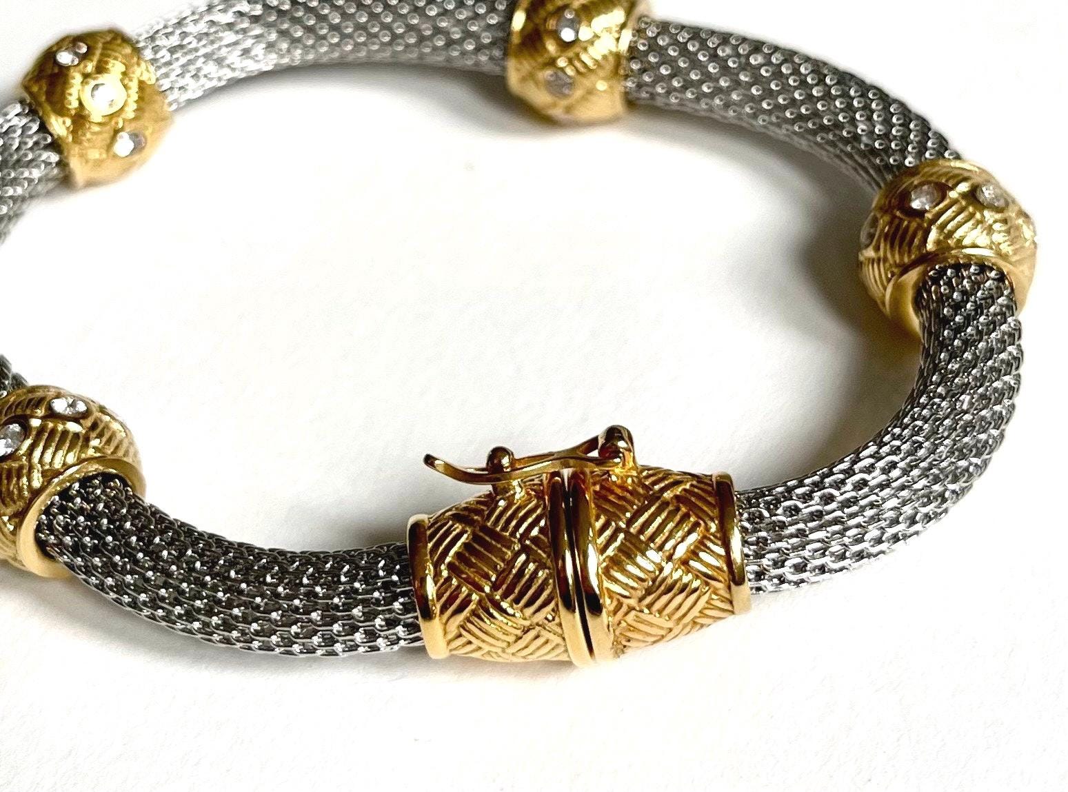 Vintage Metal Mesh Bracelet Two Tone Gold Silver
