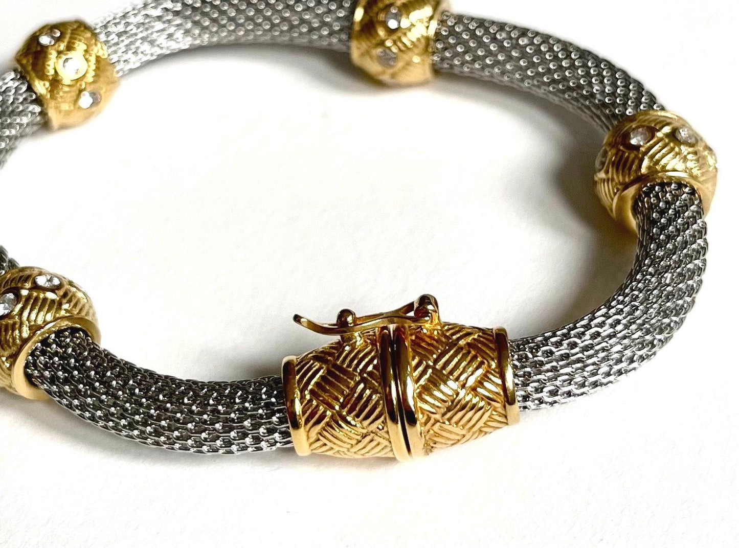 Vintage Metal Mesh Bracelet Two Tone Gold Silver