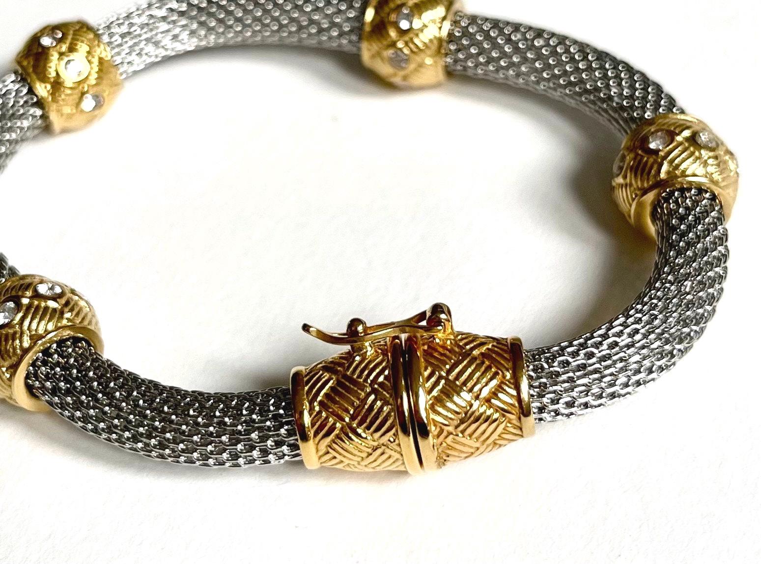 Vintage Metal Mesh Bracelet Two Tone Gold Silver