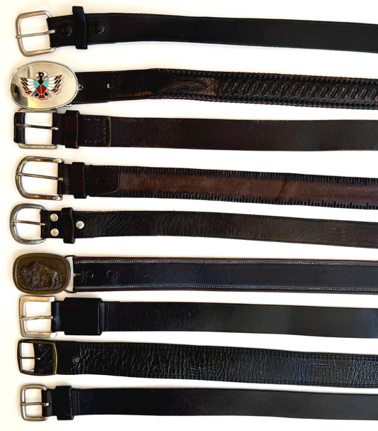 Vintage Western Cowboy Belt Rugged Black Leather Strap