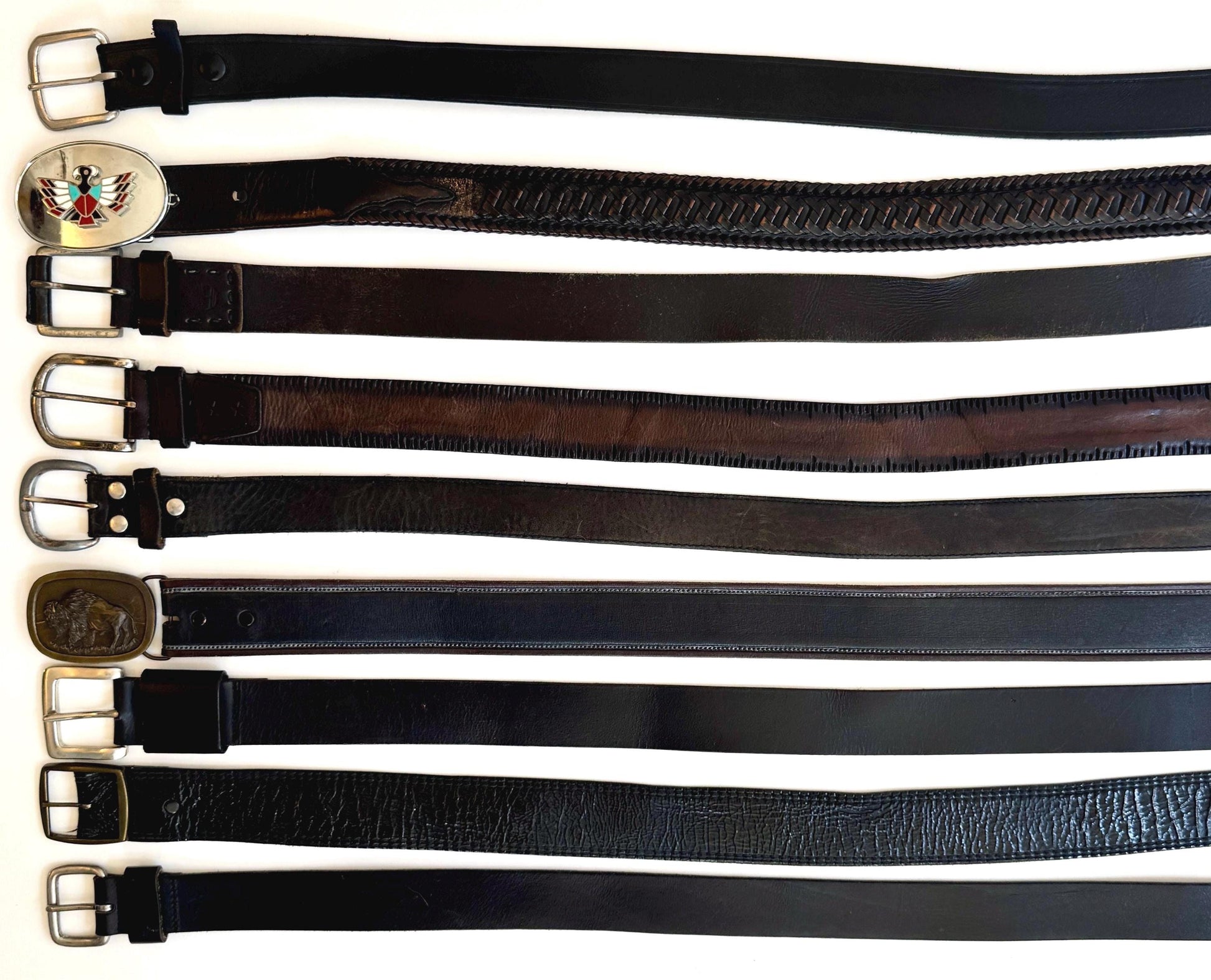 Vintage Western Cowboy Belt Rugged Black Leather Strap
