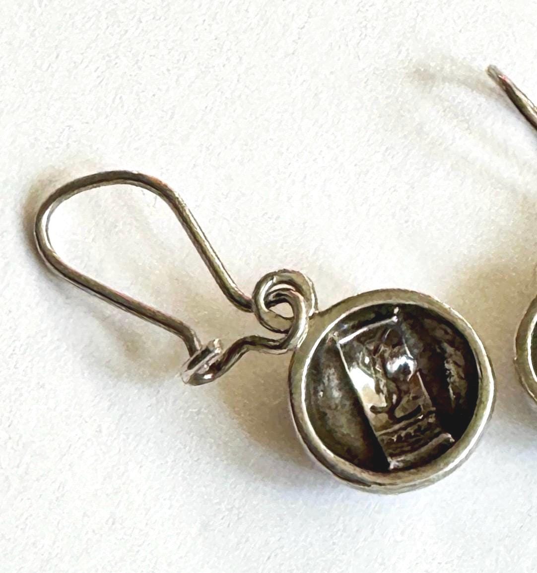 Yves Saint Laurent Earrings Vintage YSL Sterling Silver Dangle Drop Dome Style Blue Crystals Signed French Paris Designer Jewelry