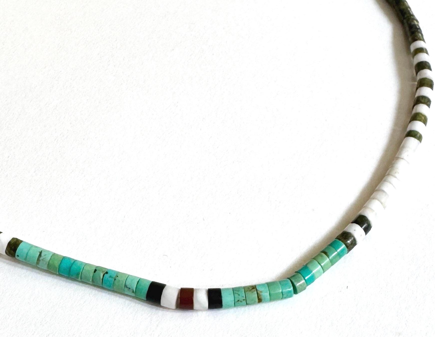 Native American Turquoise Necklace Vintage Santo Domingo Heishi Beaded 19"