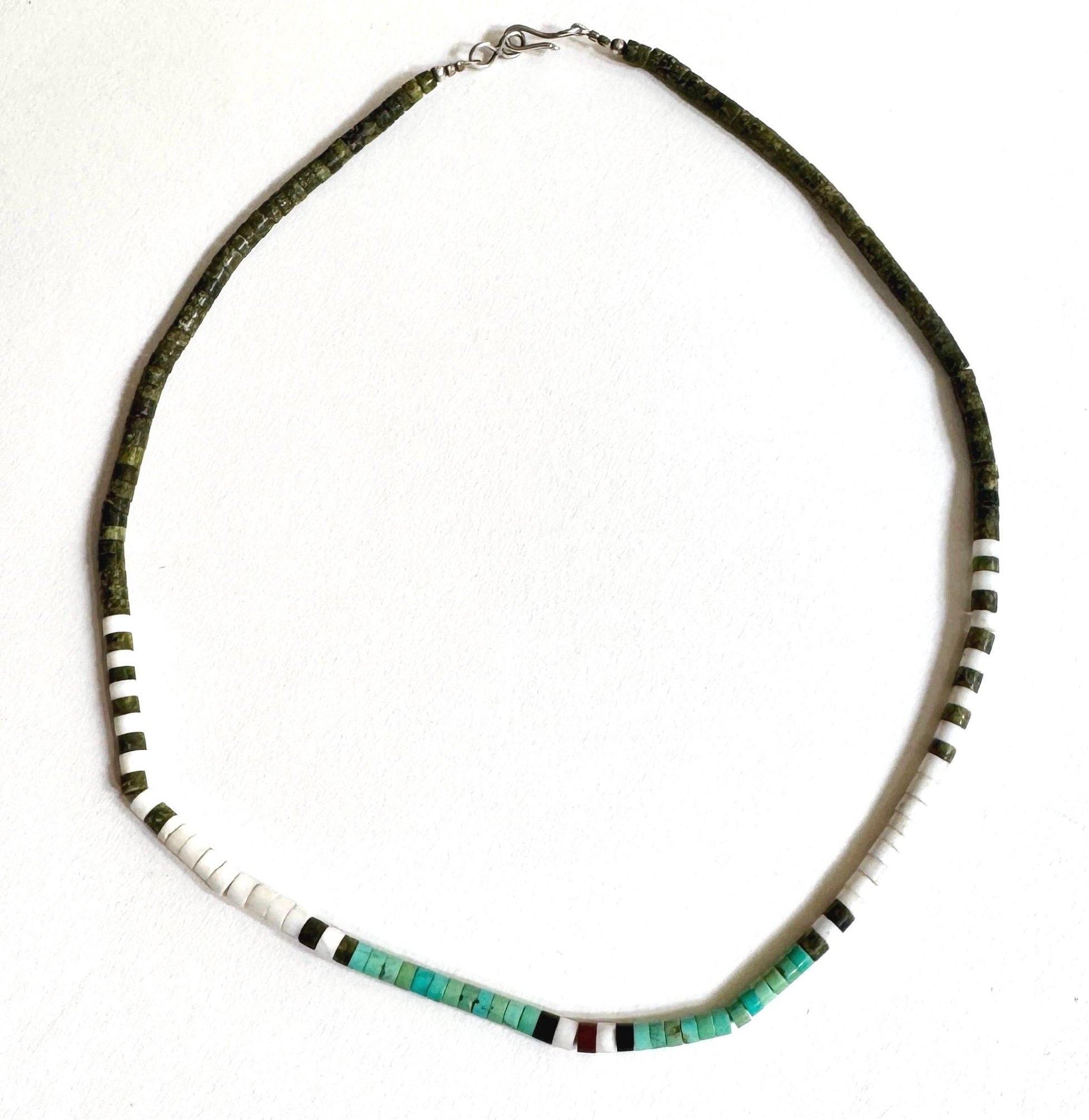Native American Turquoise Necklace Vintage Santo Domingo Heishi Beaded 19"