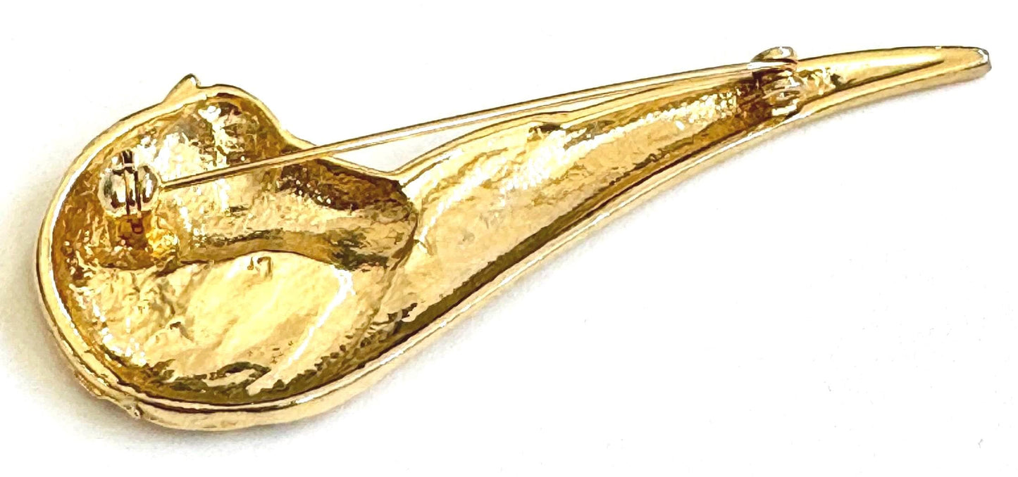 Vintage Gold Horse Brooch Pin 80s Gold Tone Enamel Crystal Equestrian Horse Head
