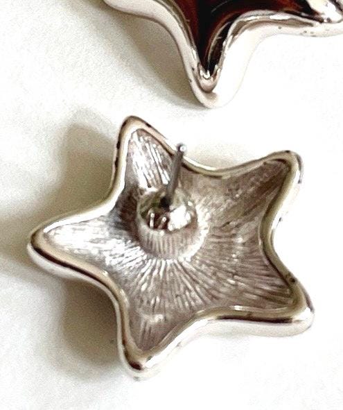Vintage Monet Star Jewelry Set 80s 90s Silver Tone Costume Jewelry Necklace Earrings