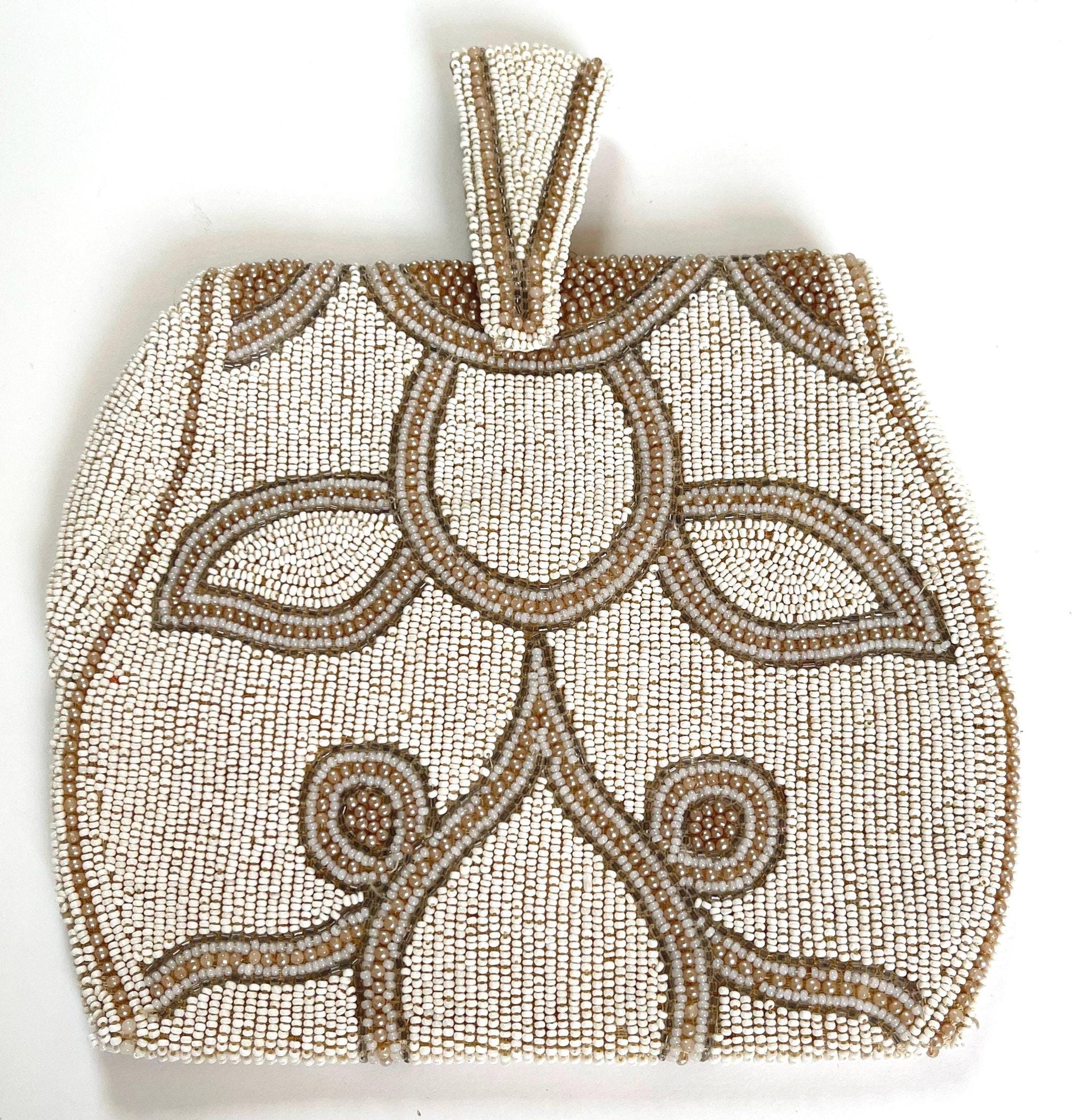 Antique Beaded Finger Purse Bag Wedding Bridal Heirloom Purse Something Old Handmade Ivory Pearl Gold Floral Beadwork