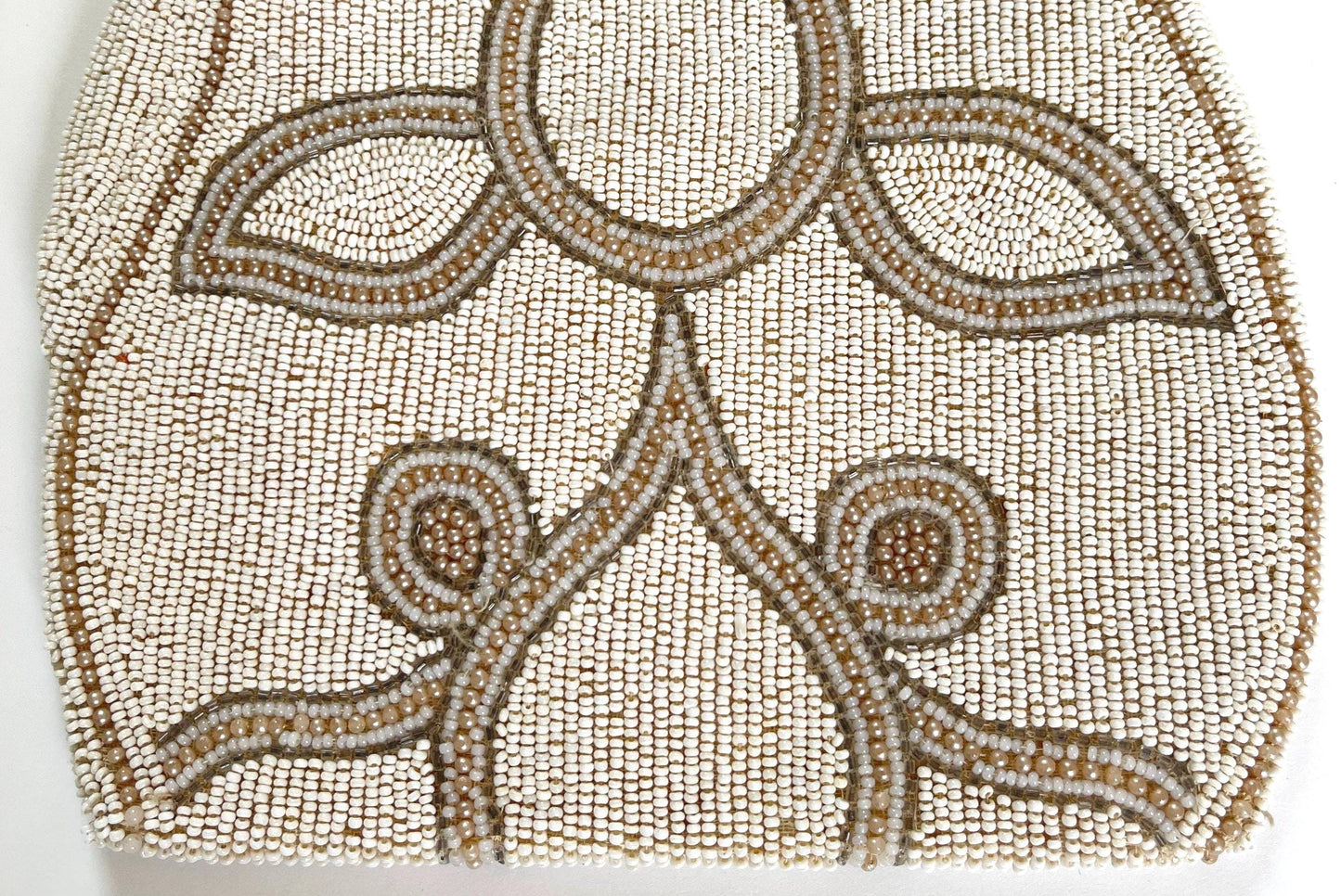 Antique Beaded Finger Purse Bag Wedding Bridal Heirloom Purse Something Old Handmade Ivory Pearl Gold Floral Beadwork