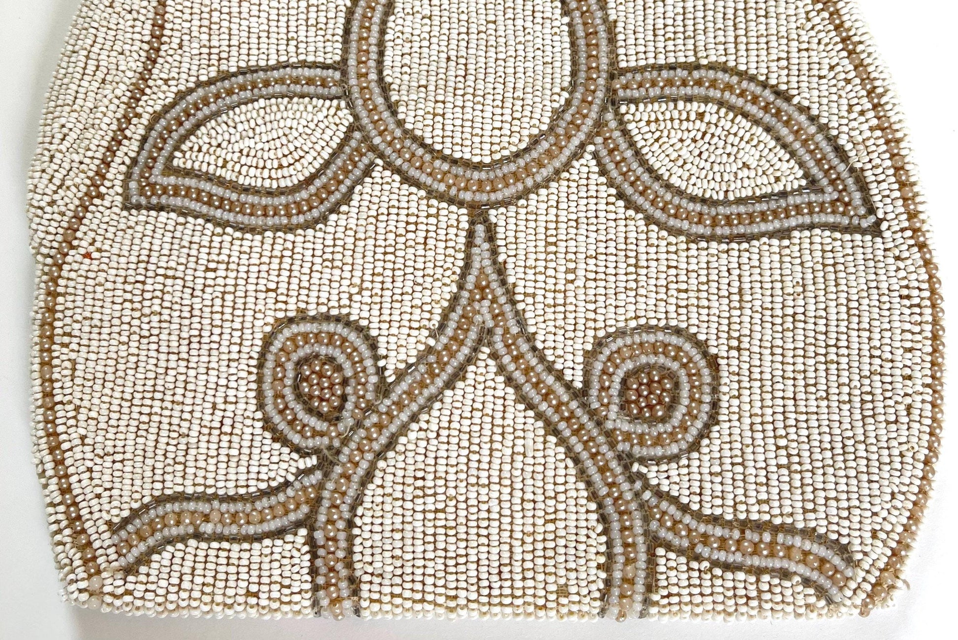 Antique Beaded Finger Purse Bag Wedding Bridal Heirloom Purse Something Old Handmade Ivory Pearl Gold Floral Beadwork