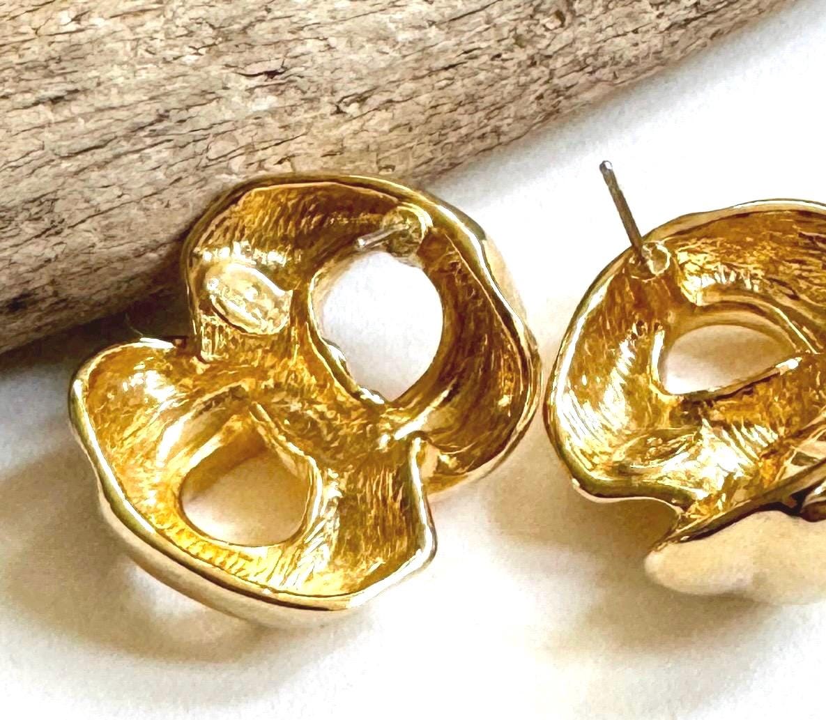 Vintage Givenchy Gold Tone Chunky Link Earrings 80s Designer Jewelry Twisted Gold Knots