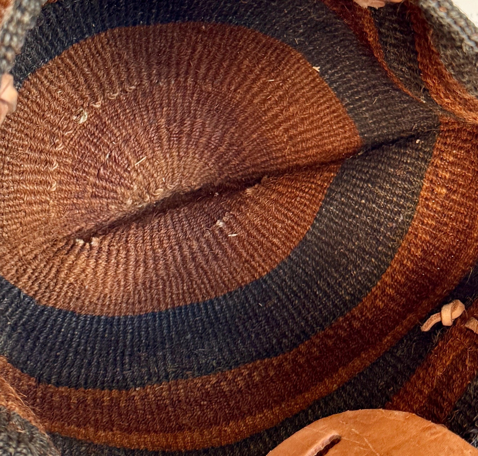 Vintage 90s Sisal Bag Striped Neutral Desert Tones Leather Straps
