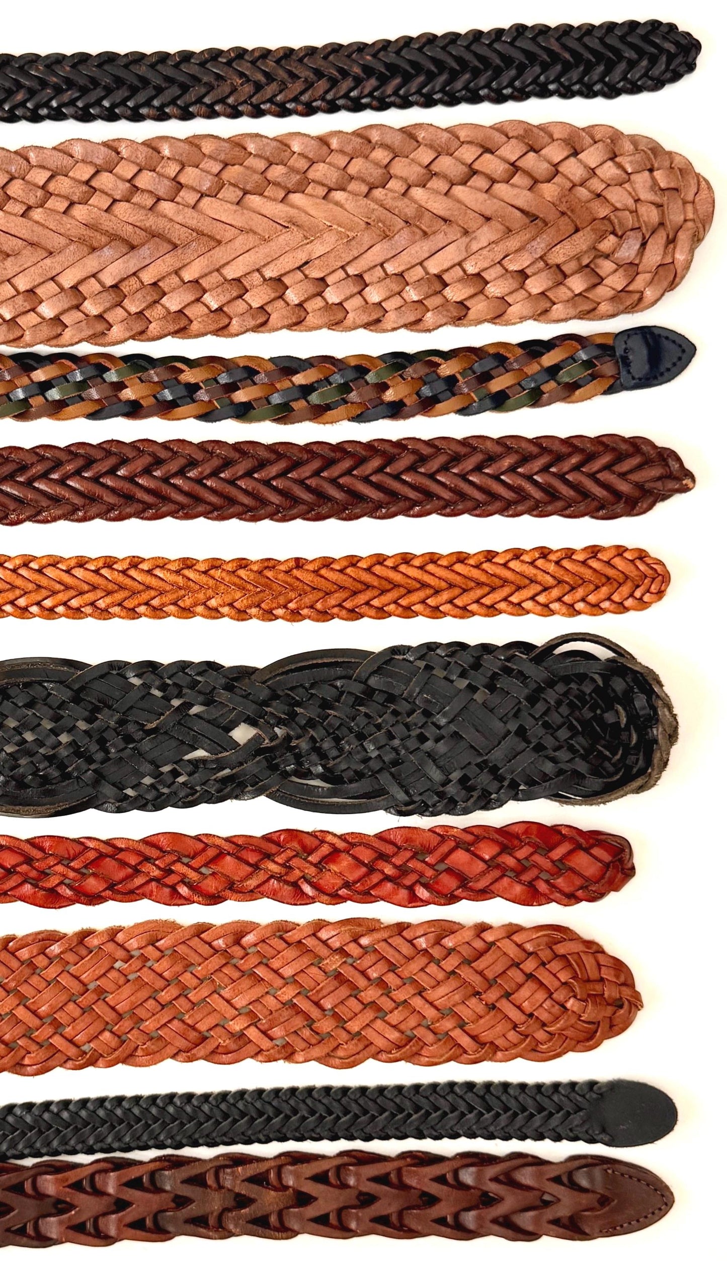 Braided Woven Leather Belt Vintage 80s 90s Minimalist Brown Black Womens Belt Wide Skinny Strap