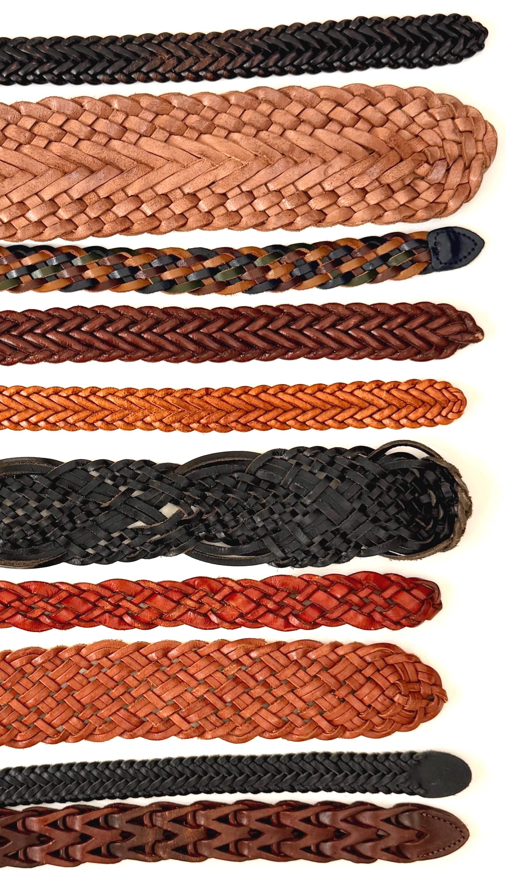 Braided Woven Leather Belt Vintage 80s 90s Minimalist Brown Black Womens Belt Wide Skinny Strap