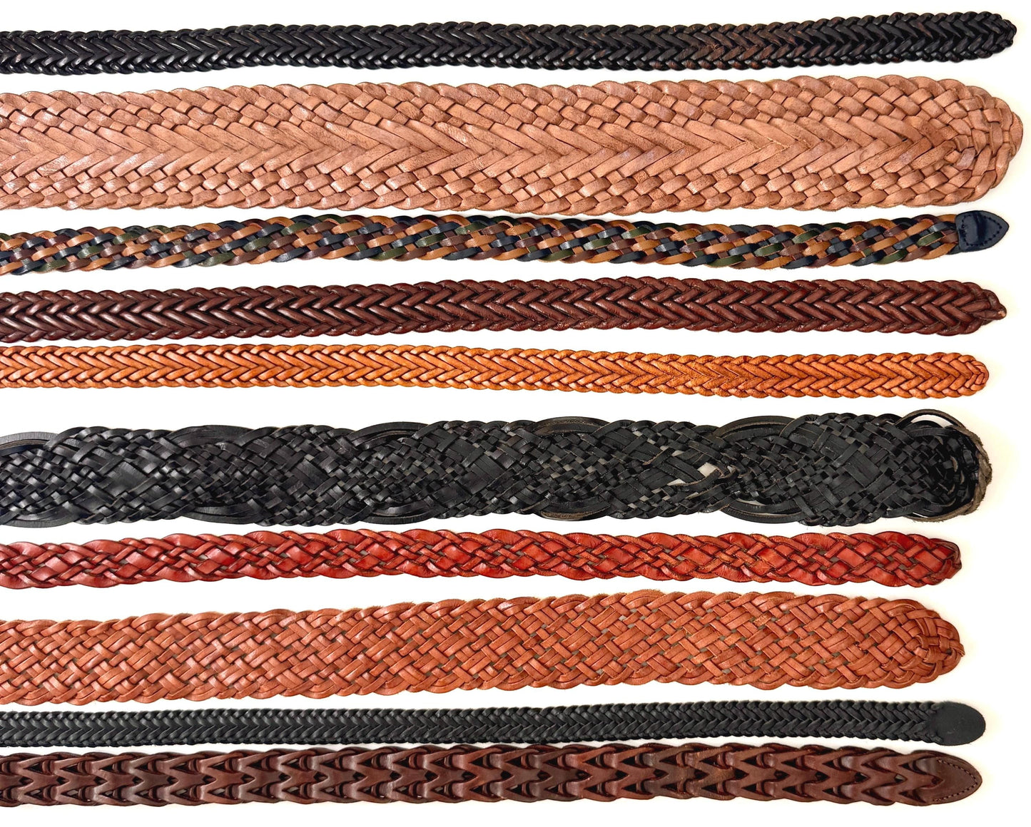 Braided Woven Leather Belt Vintage 80s 90s Minimalist Brown Black Womens Belt Wide Skinny Strap