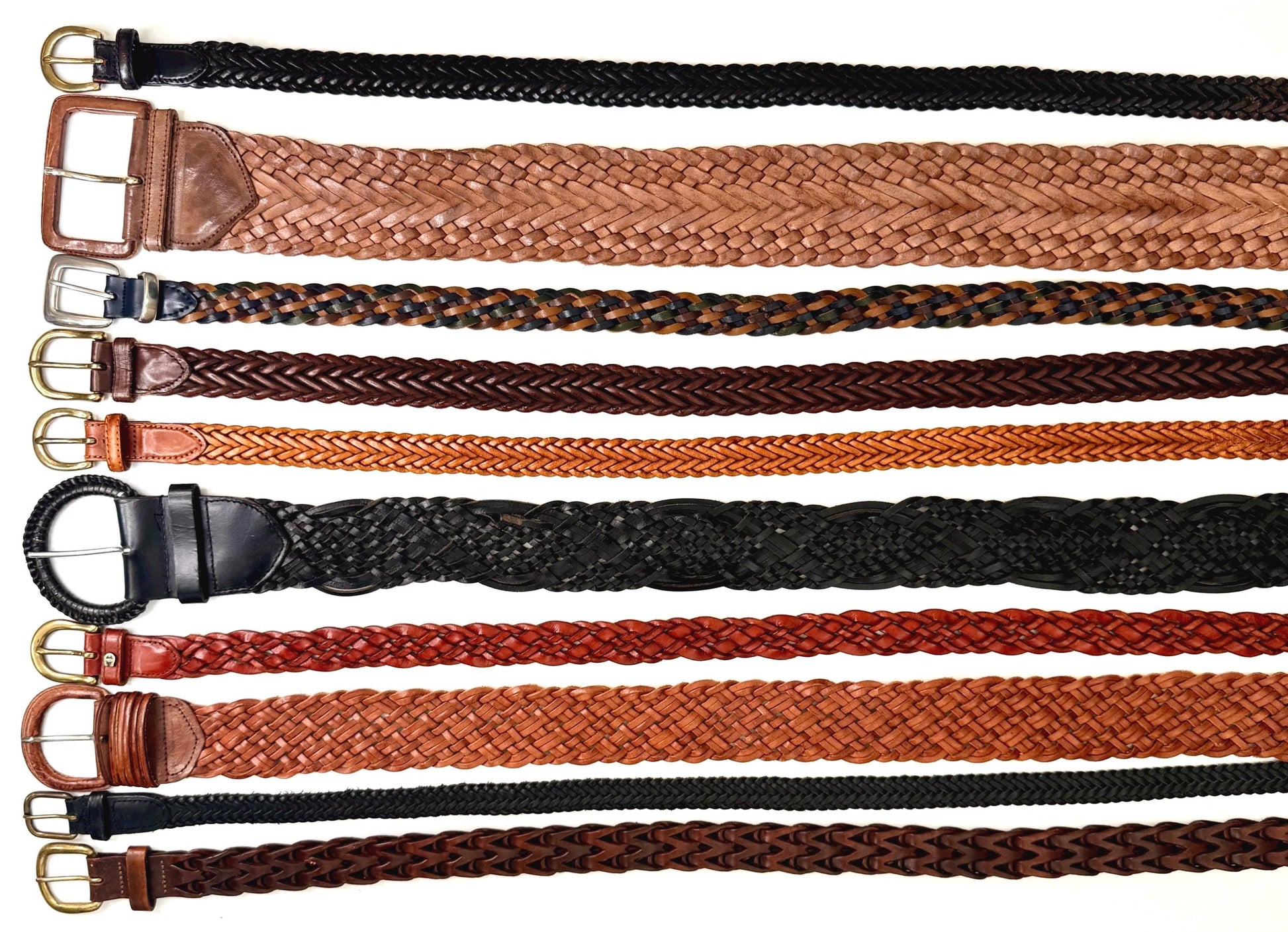 Braided Woven Leather Belt Vintage 80s 90s Minimalist Brown Black Womens Belt Wide Skinny Strap